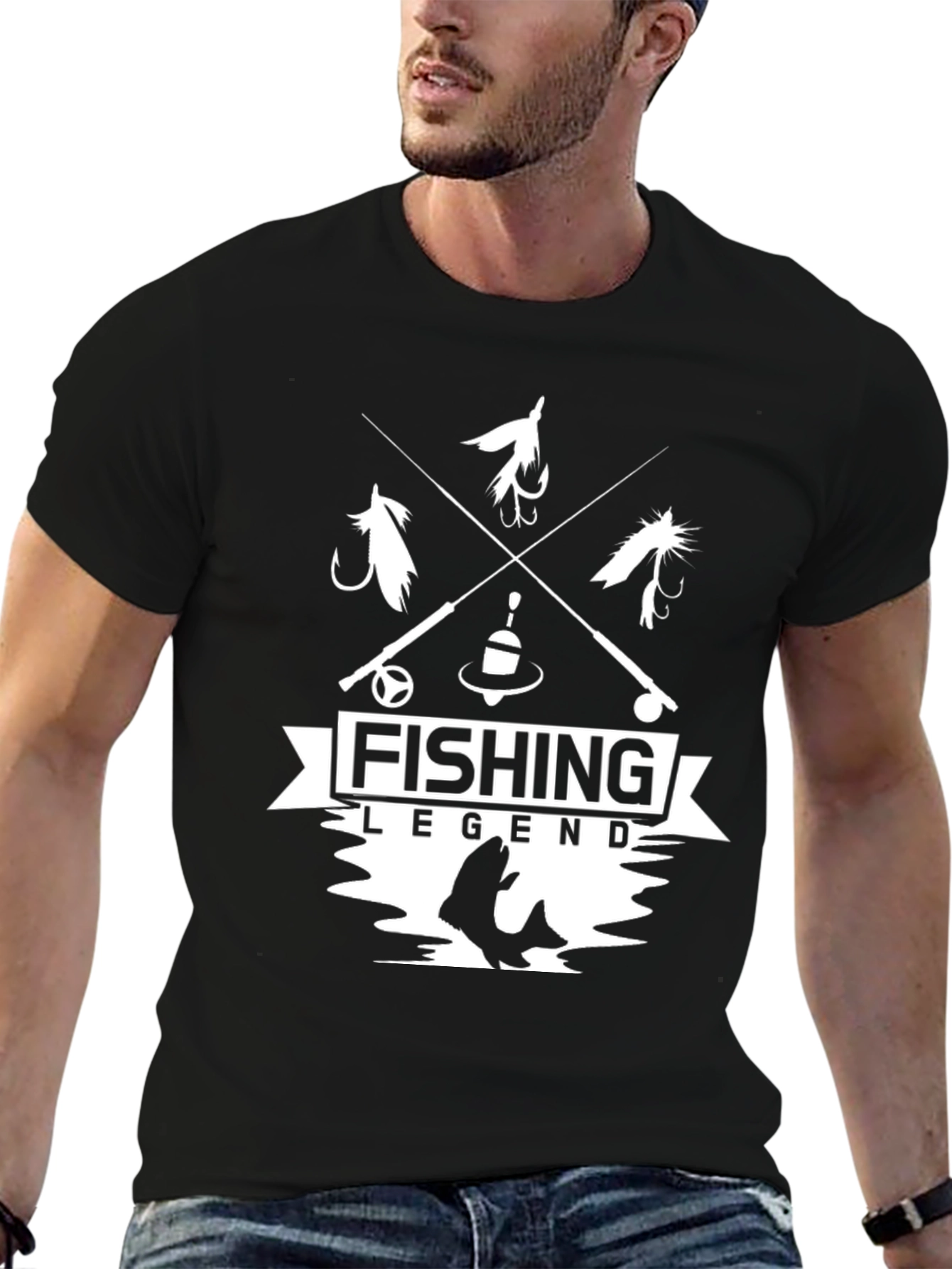 Fishing Legend Graphic T-Shirt - Black Cotton Tee