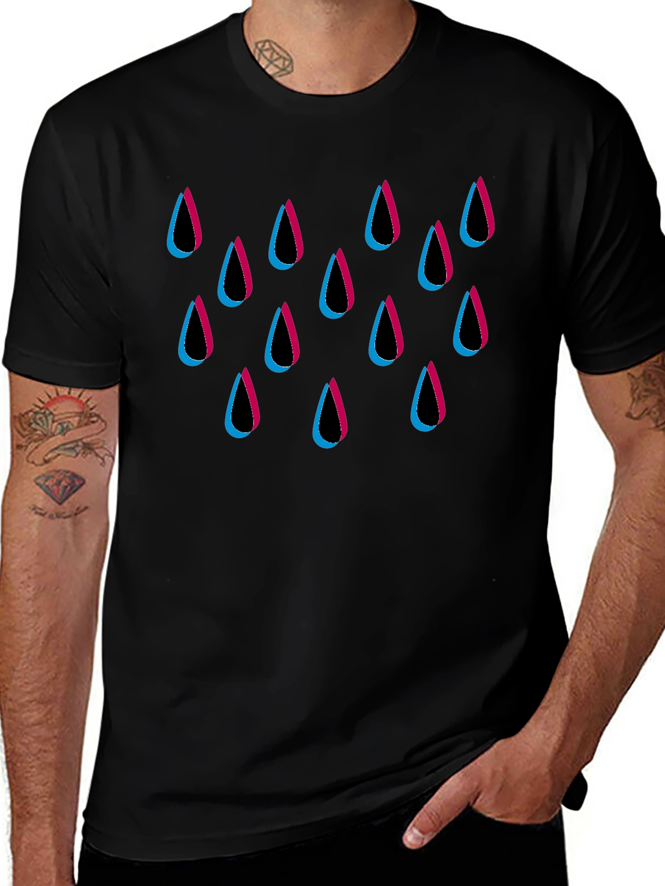 Stylish Raindrop Graphic Black T-Shirt