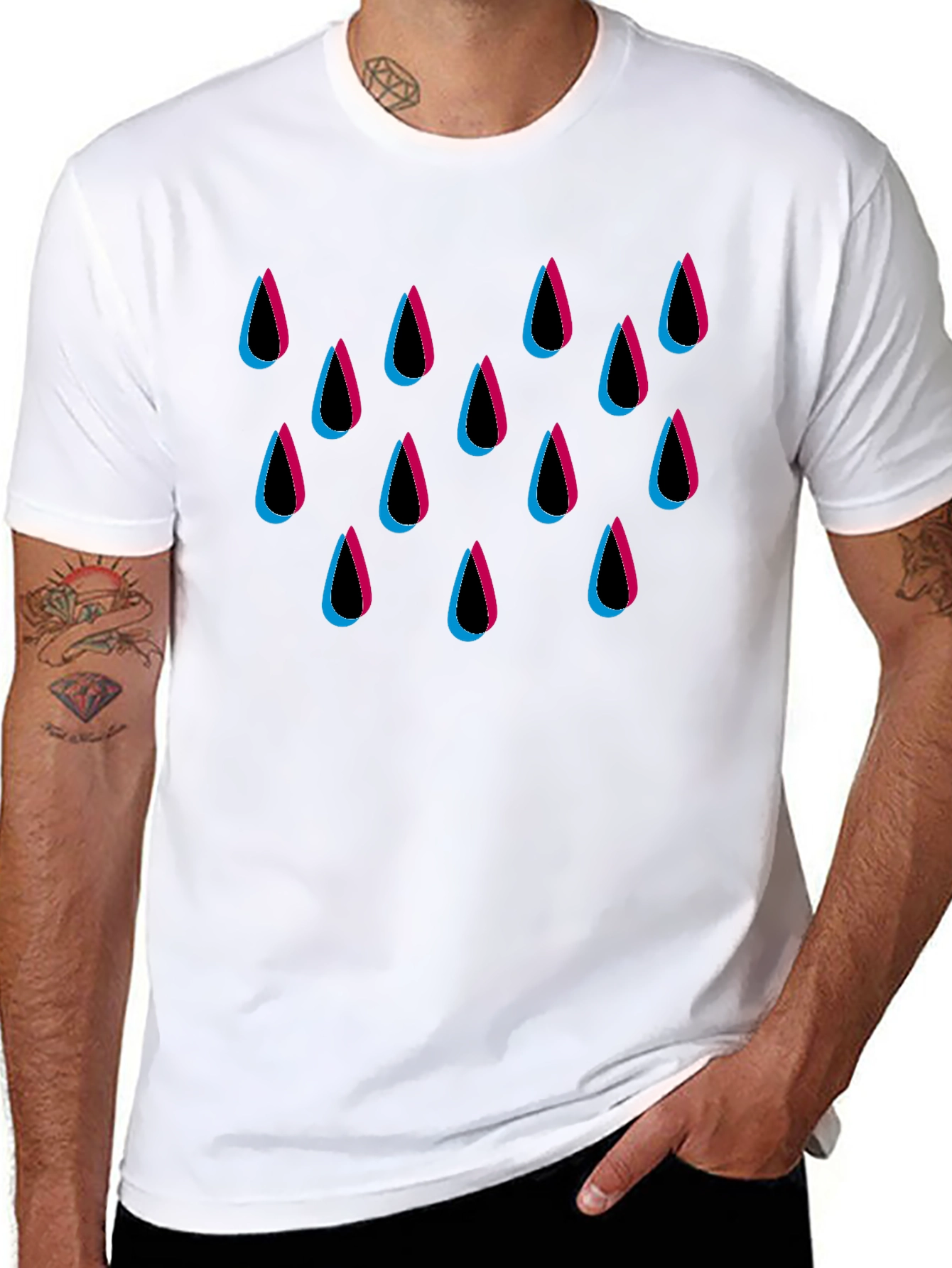 Stylish Raindrop Graphic Black T-Shirt