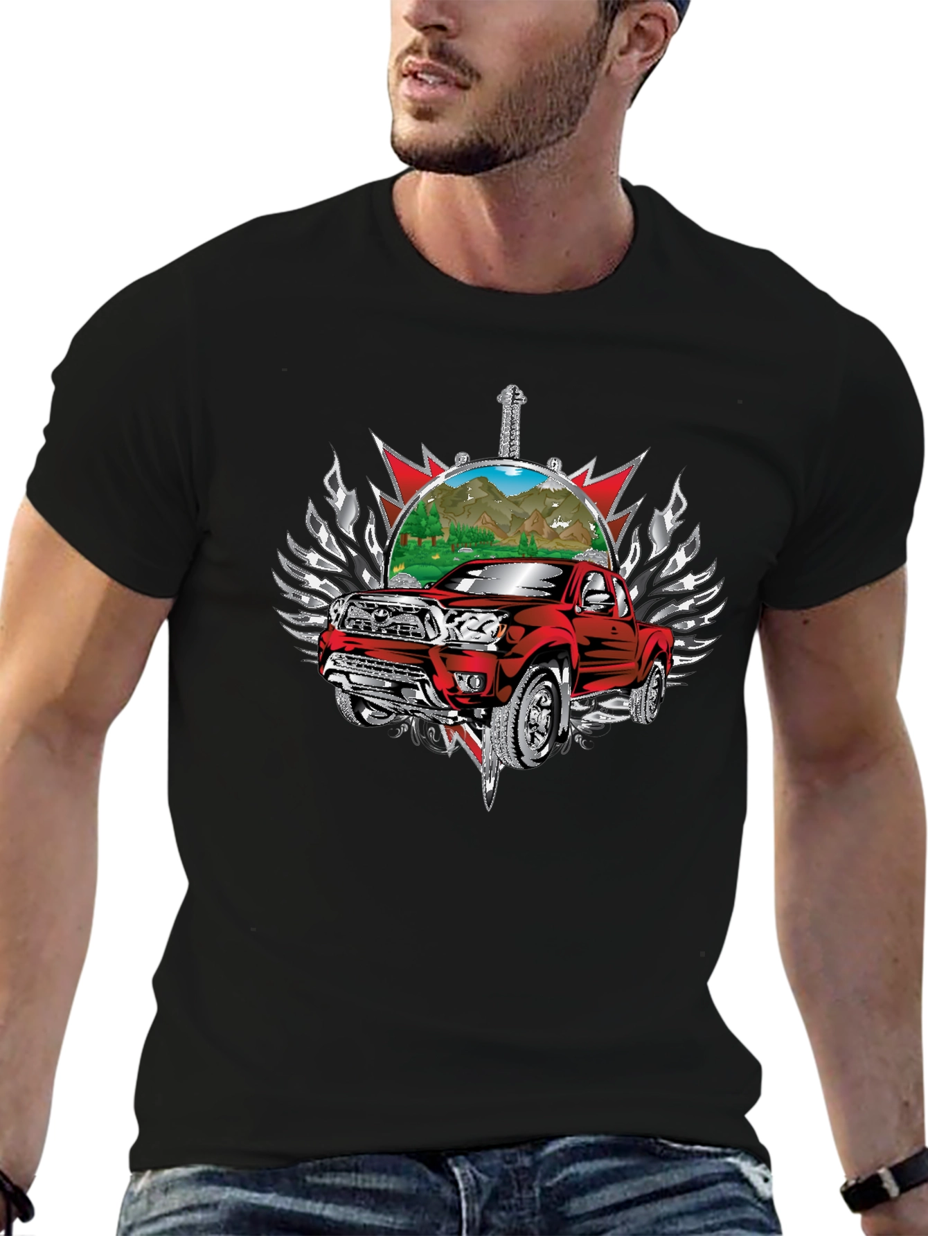 Red Truck Graphic Tee - Black