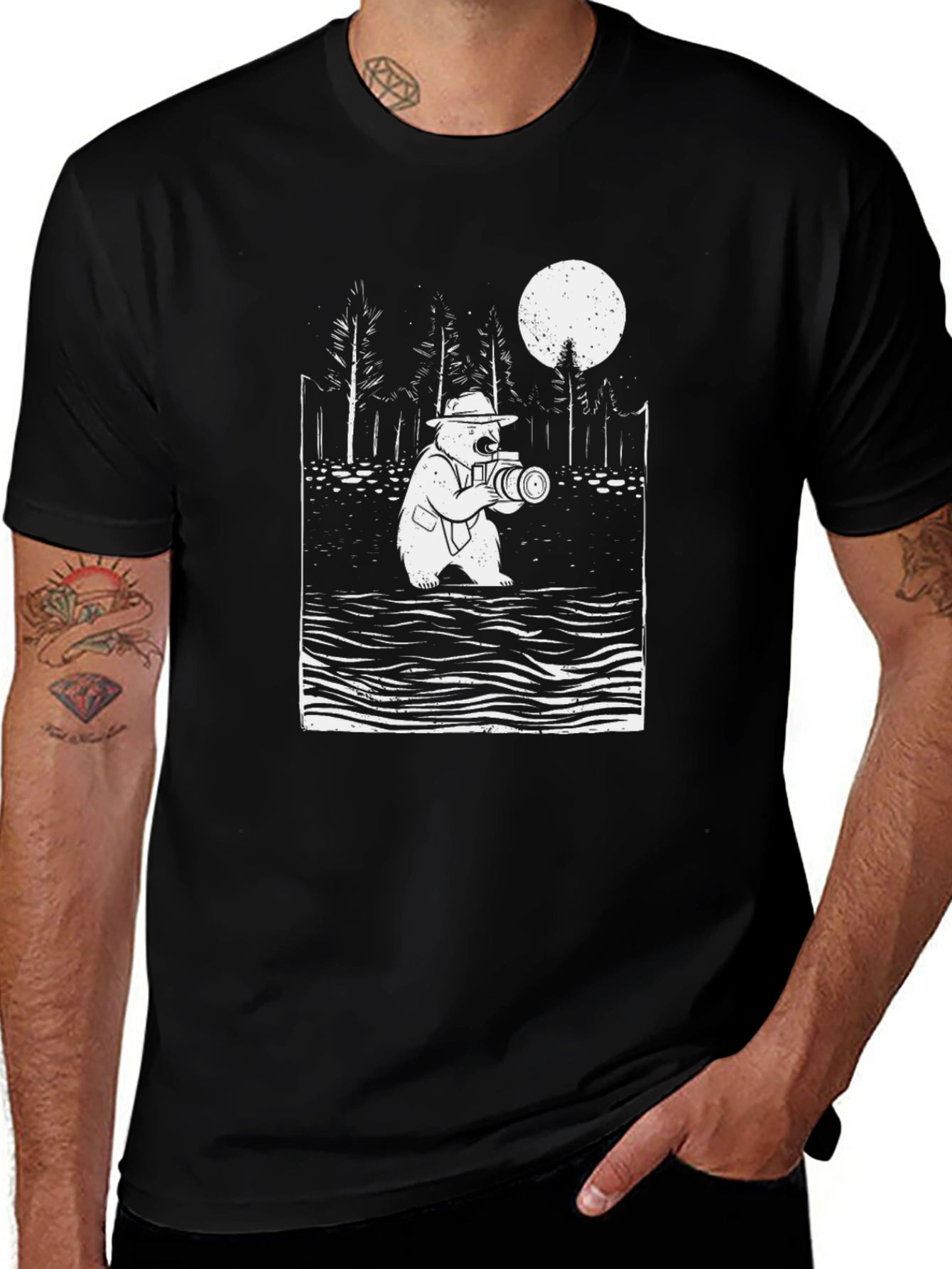 Bear Photographer Graphic Tee - Mens Black T-Shirt