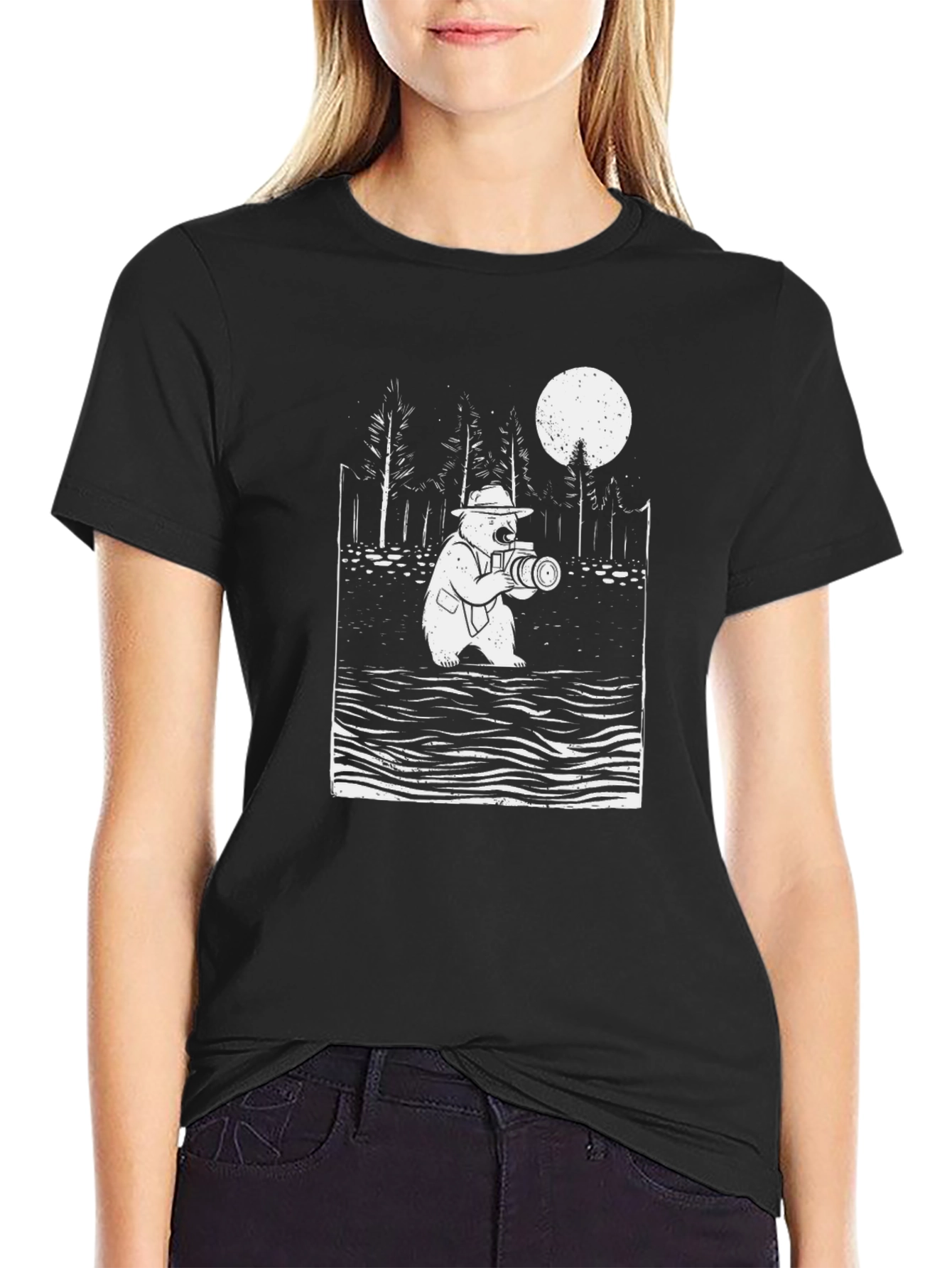Bear Photographer Graphic Tee - Mens Black T-Shirt