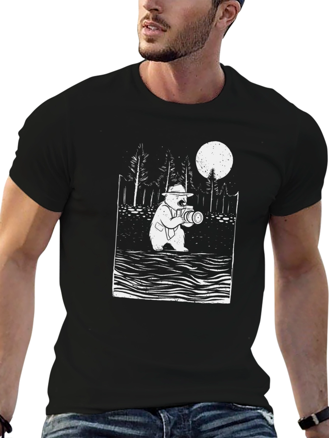 Bear Photographer Graphic Tee - Mens Black T-Shirt