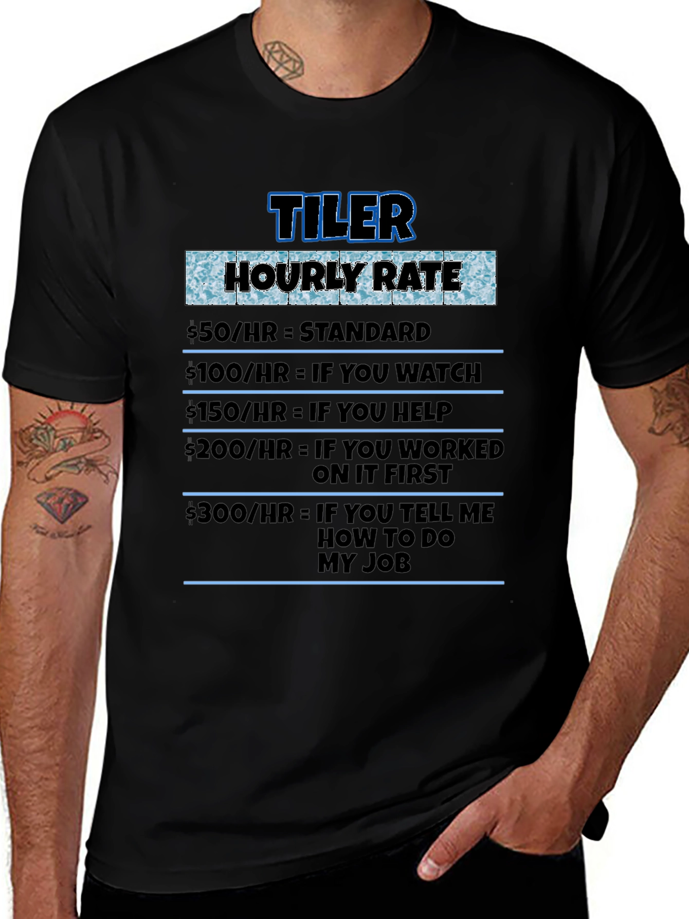 Tiler Hourly Rate Novelty Humor T-Shirt