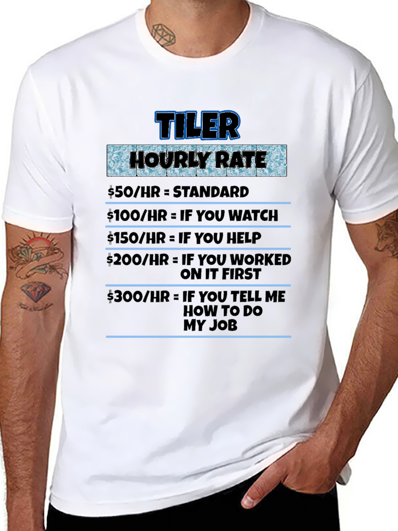 Tiler Hourly Rate Novelty Humor T-Shirt
