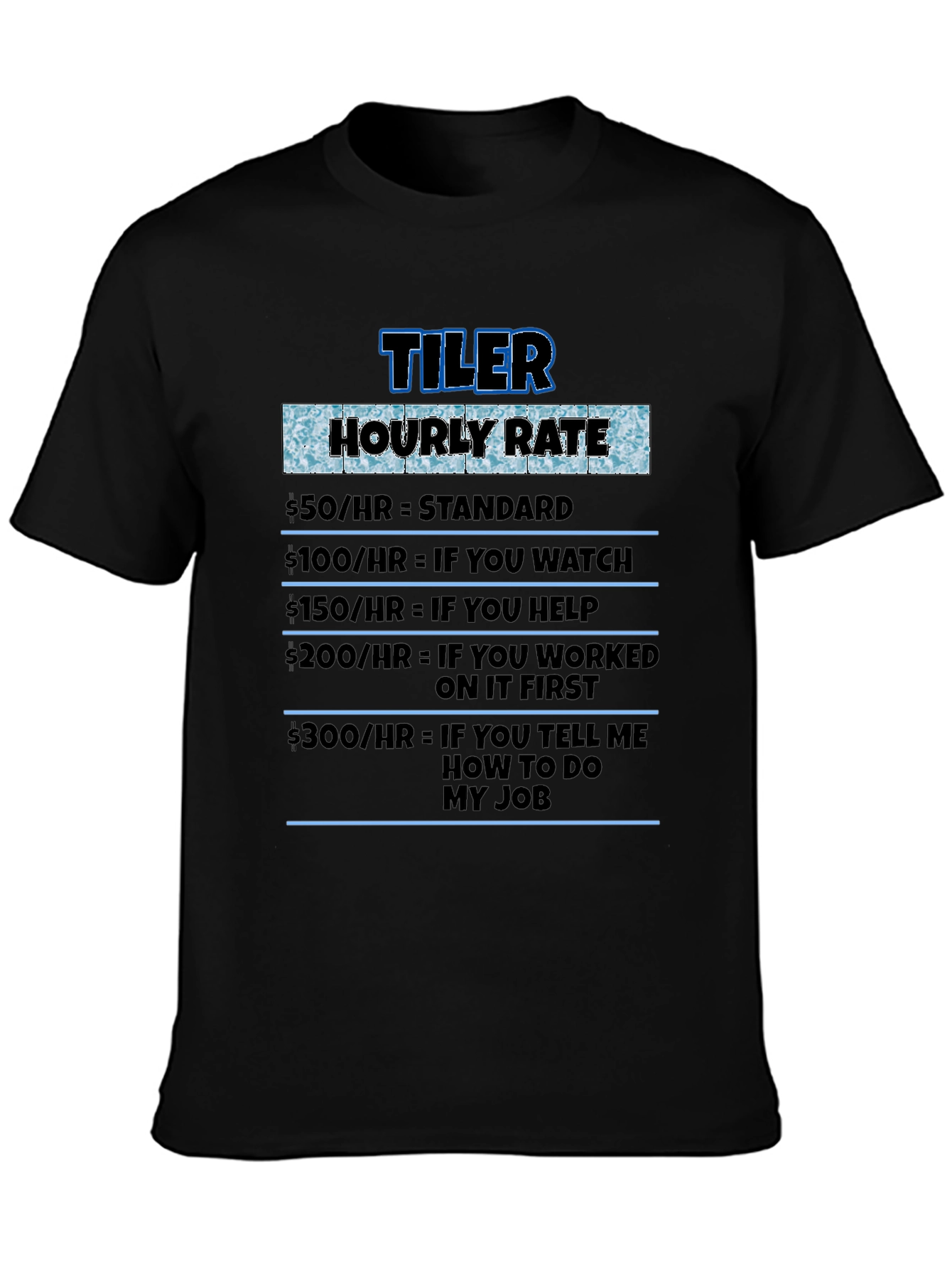 Tiler Hourly Rate Novelty Humor T-Shirt