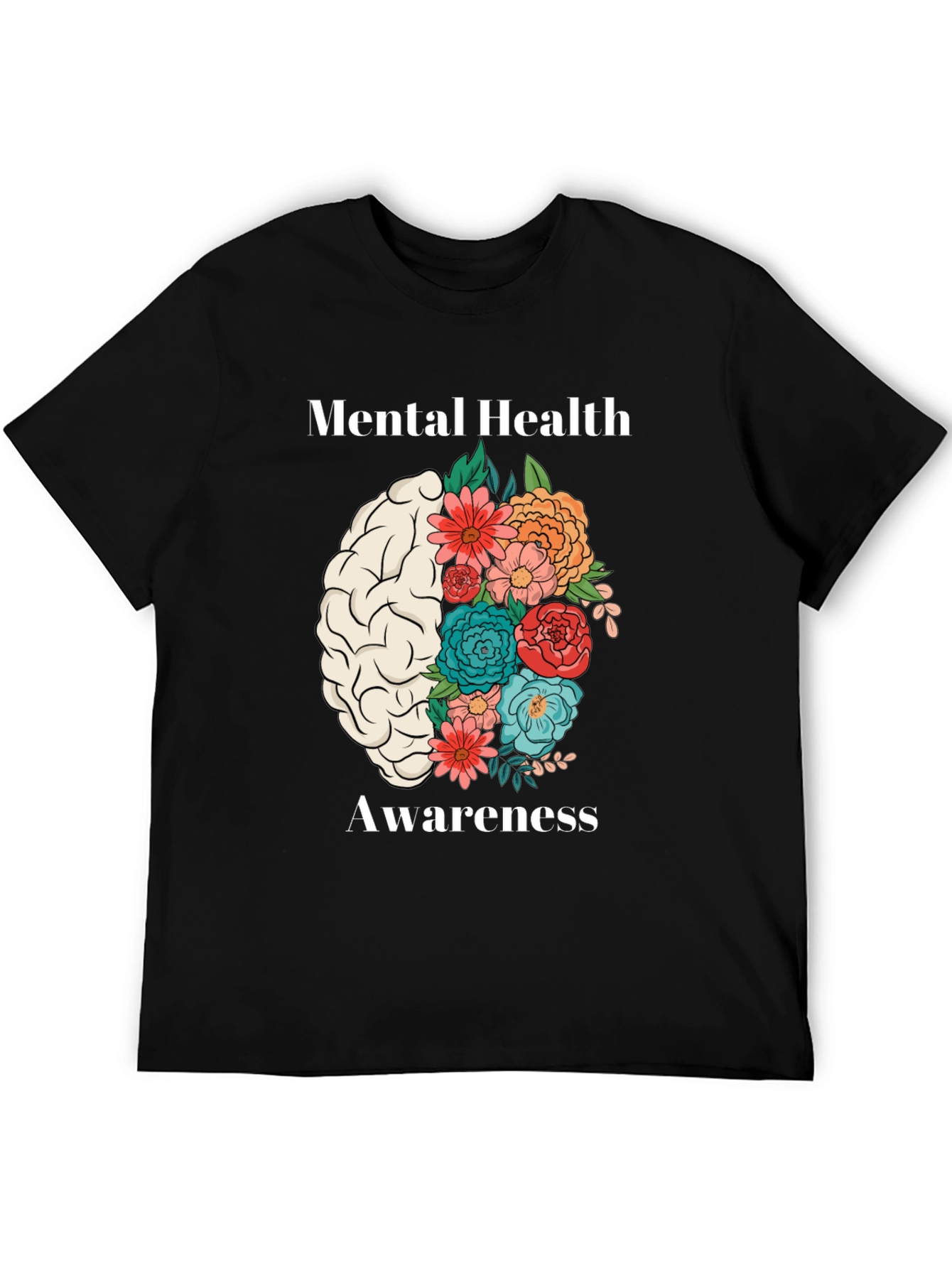 Mental Health Awareness Floral Brain T-Shirt