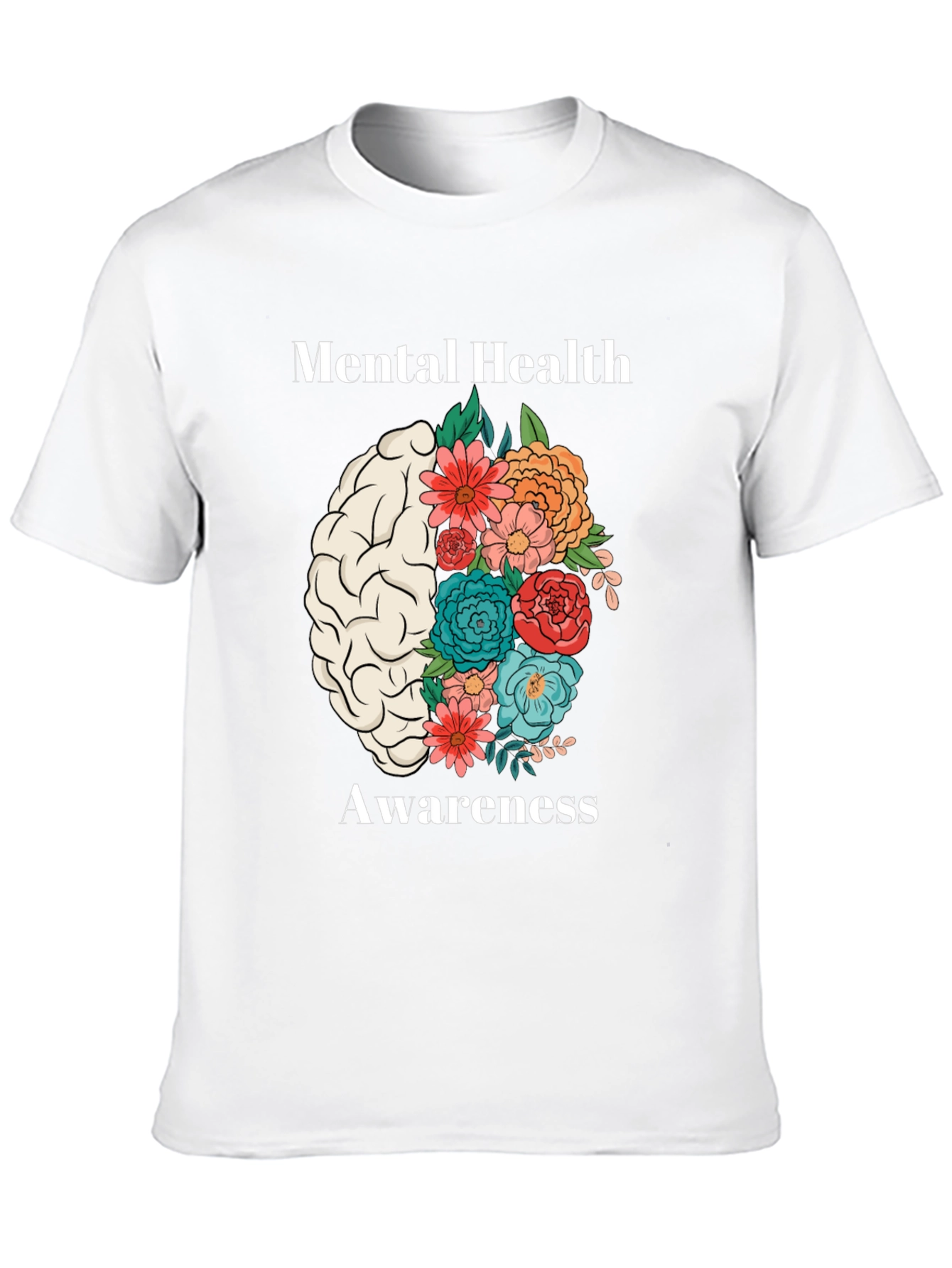 Mental Health Awareness Floral Brain T-Shirt
