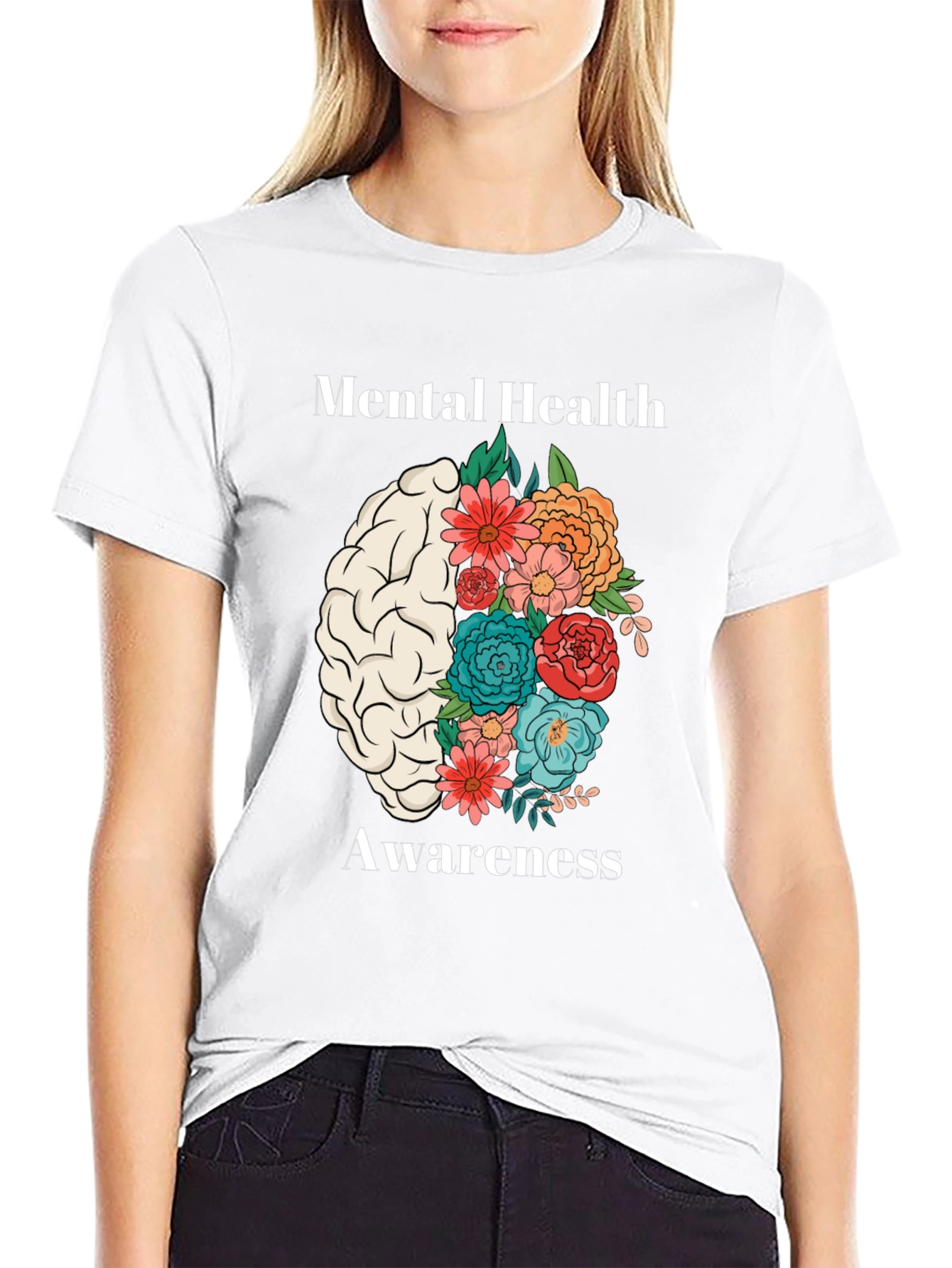 Mental Health Awareness Floral Brain T-Shirt