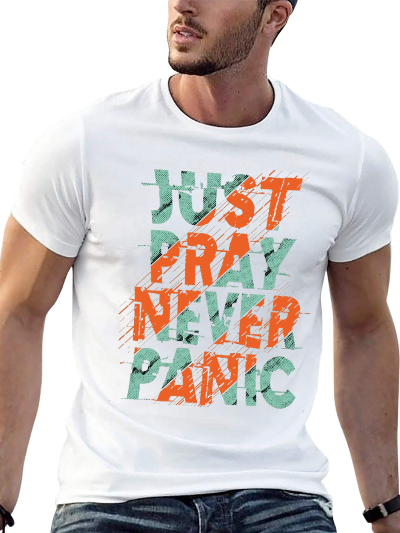 Just Pray Never Panic Graphic Tee - Black