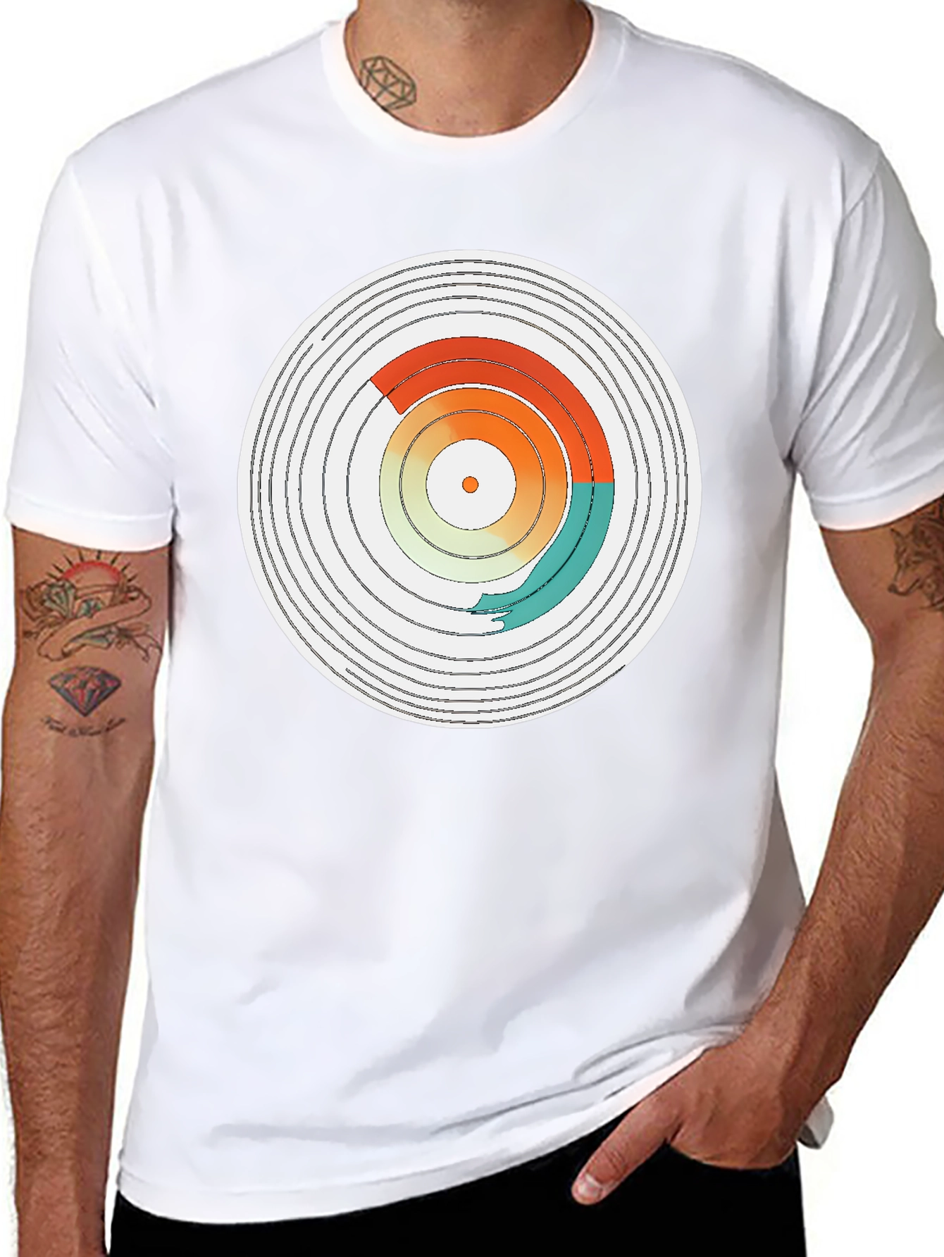Abstract Vinyl Record Design Black T-Shirt