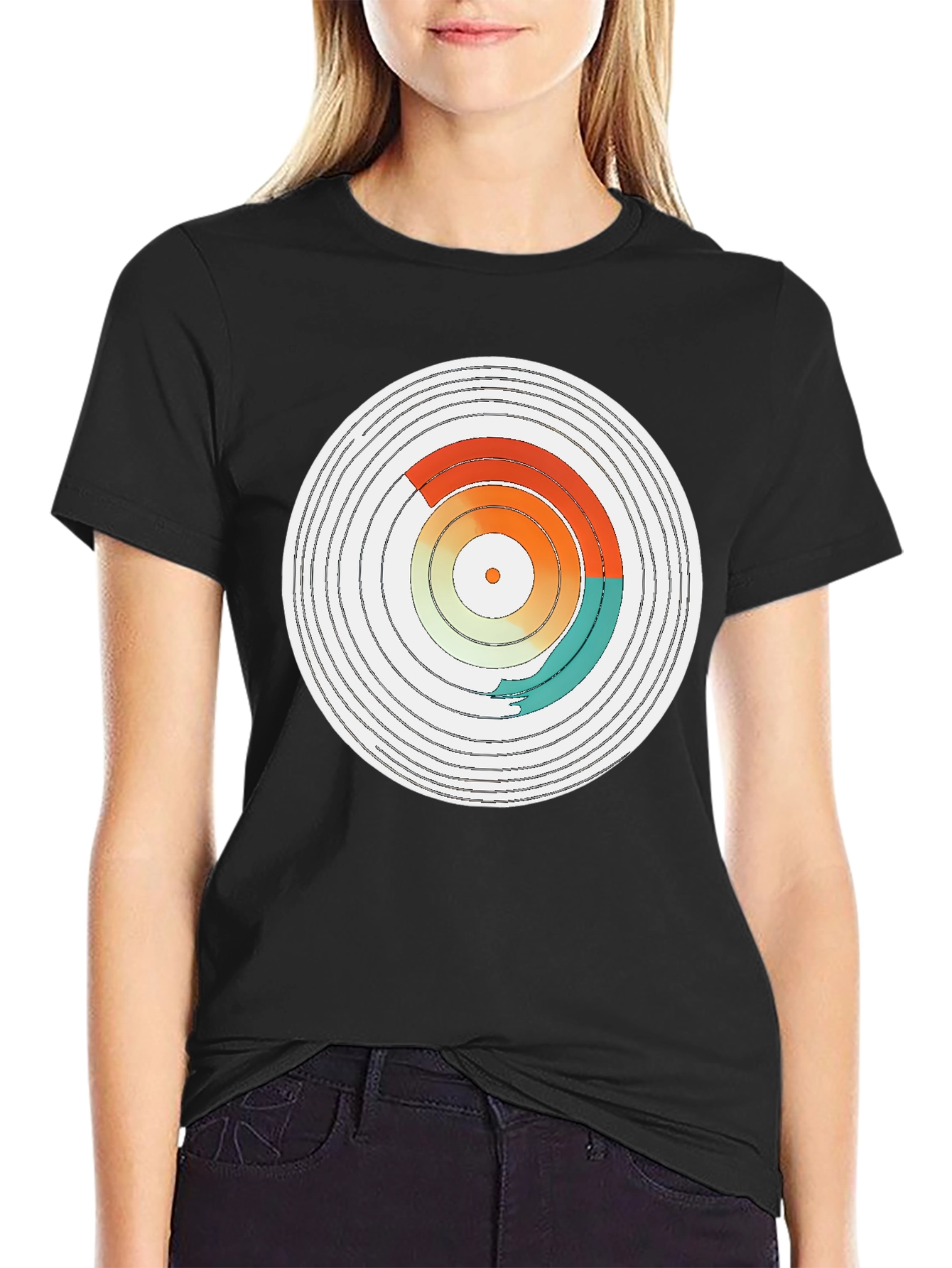 Abstract Vinyl Record Design Black T-Shirt
