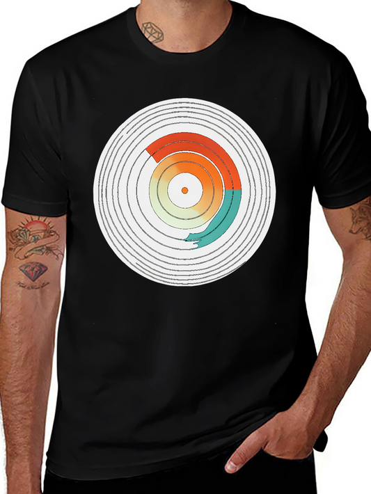 Abstract Vinyl Record Design Black T-Shirt