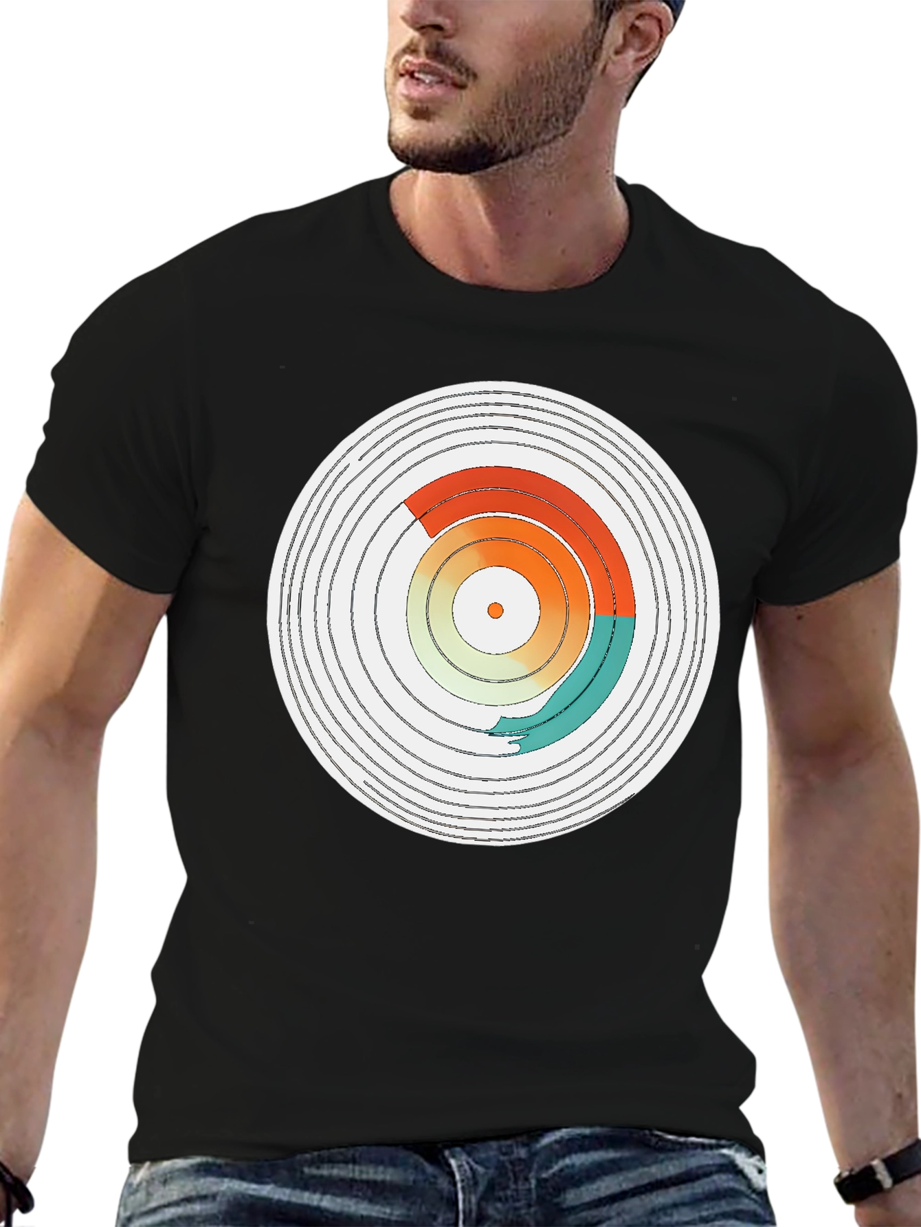 Abstract Vinyl Record Design Black T-Shirt