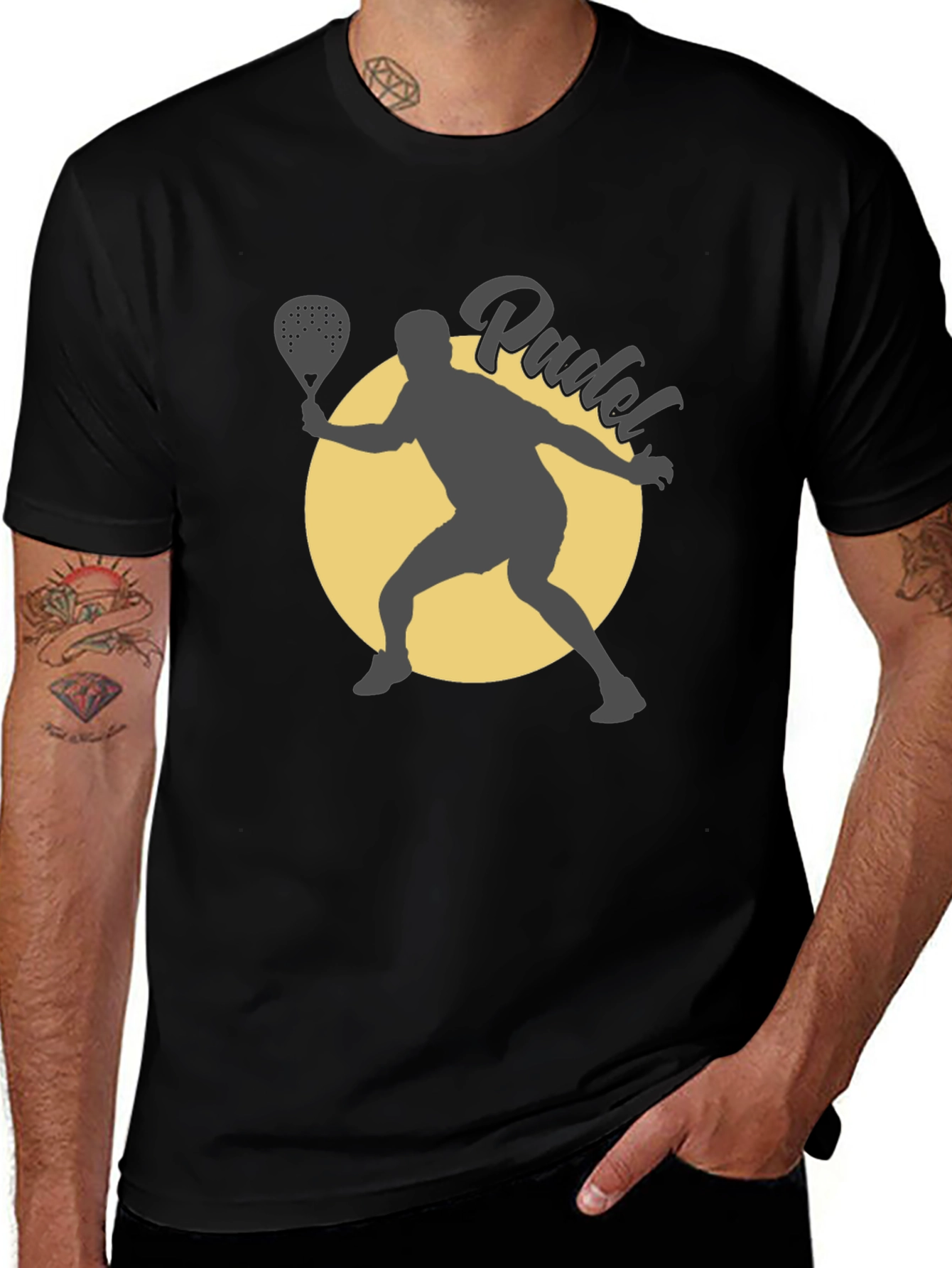 Padel Player Graphic Tee - Black Cotton T-Shirt