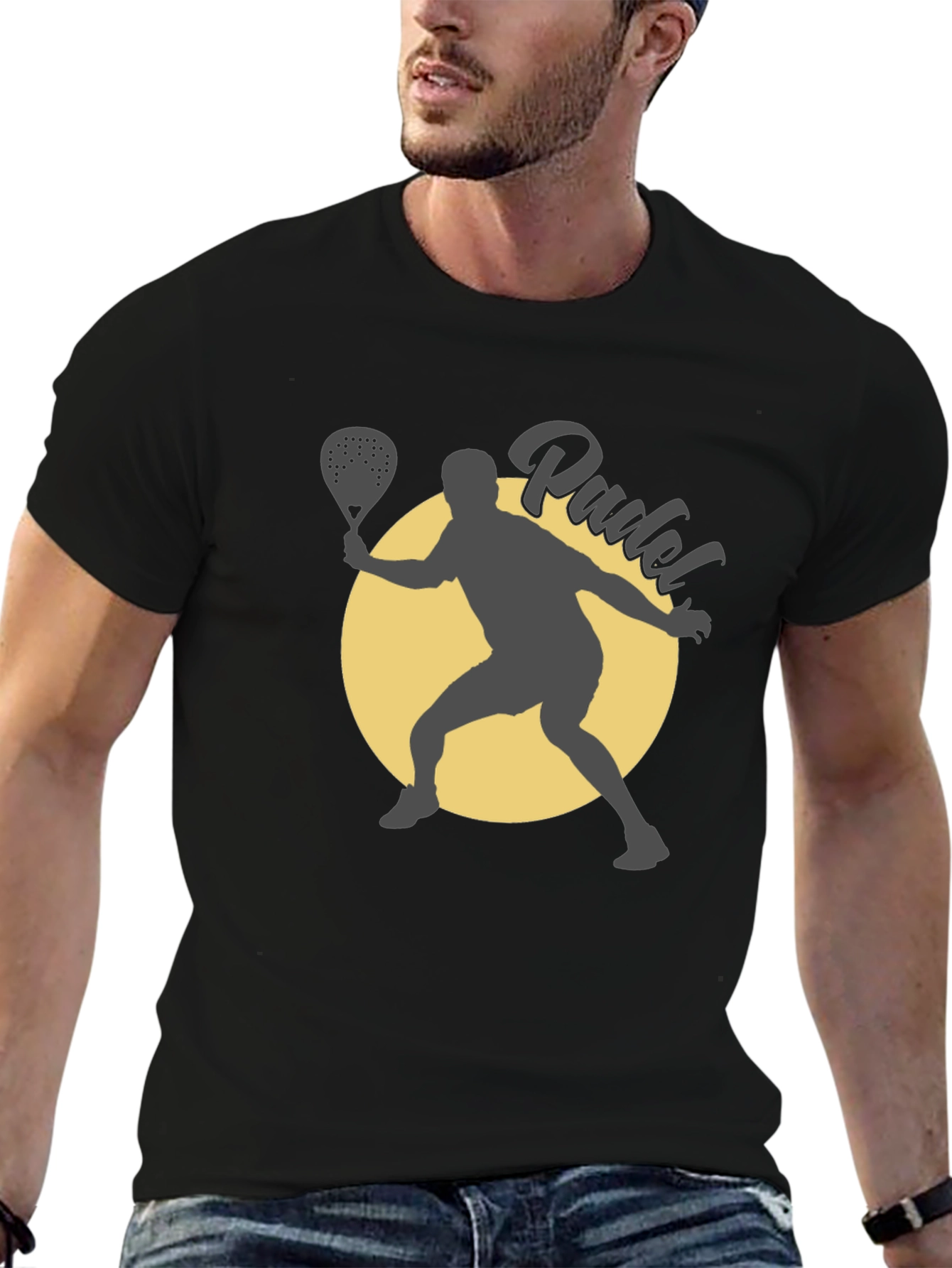 Padel Player Graphic Tee - Black Cotton T-Shirt