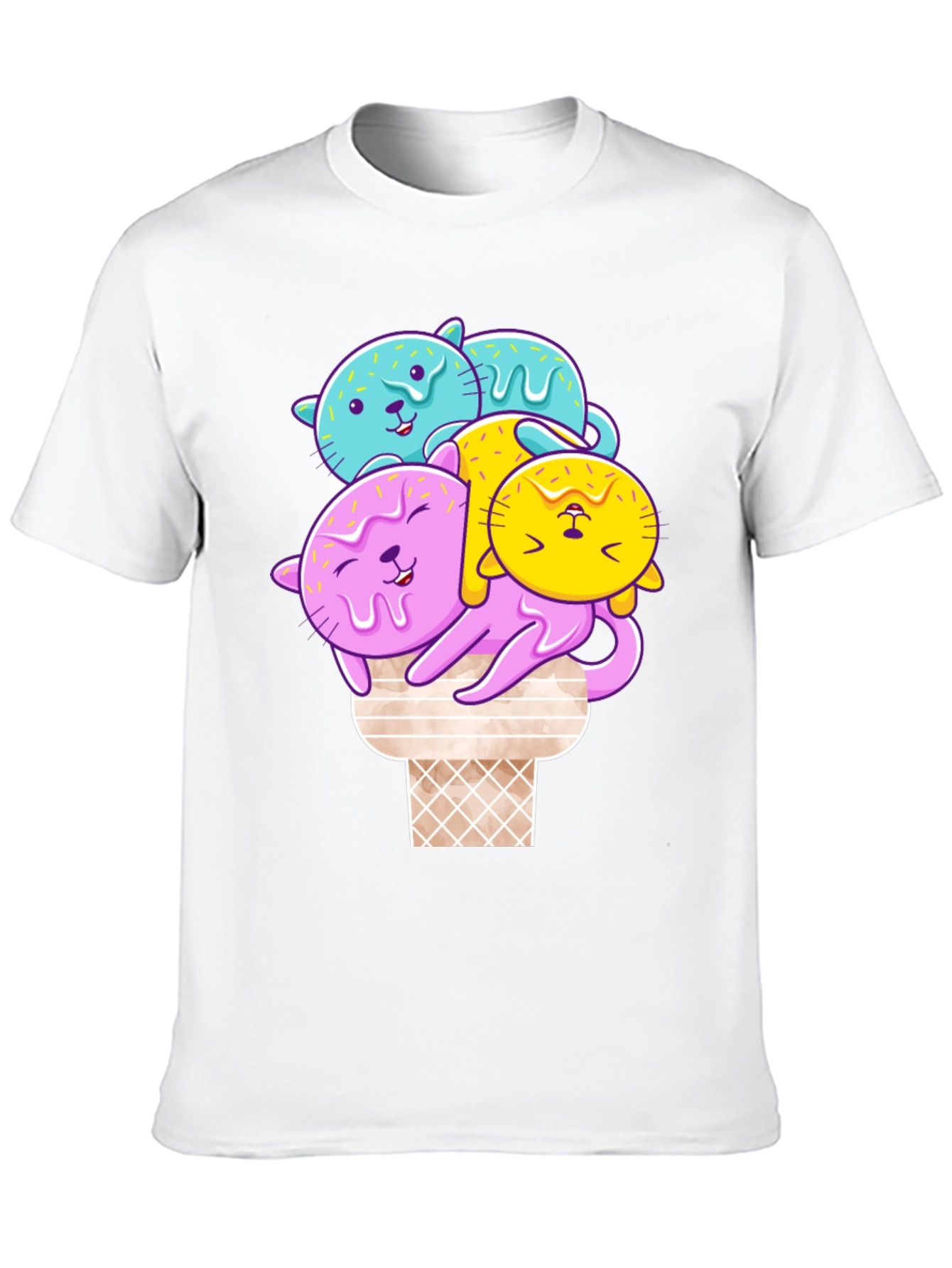 Cute Cat Ice Cream T-Shirt - Kawaii Style