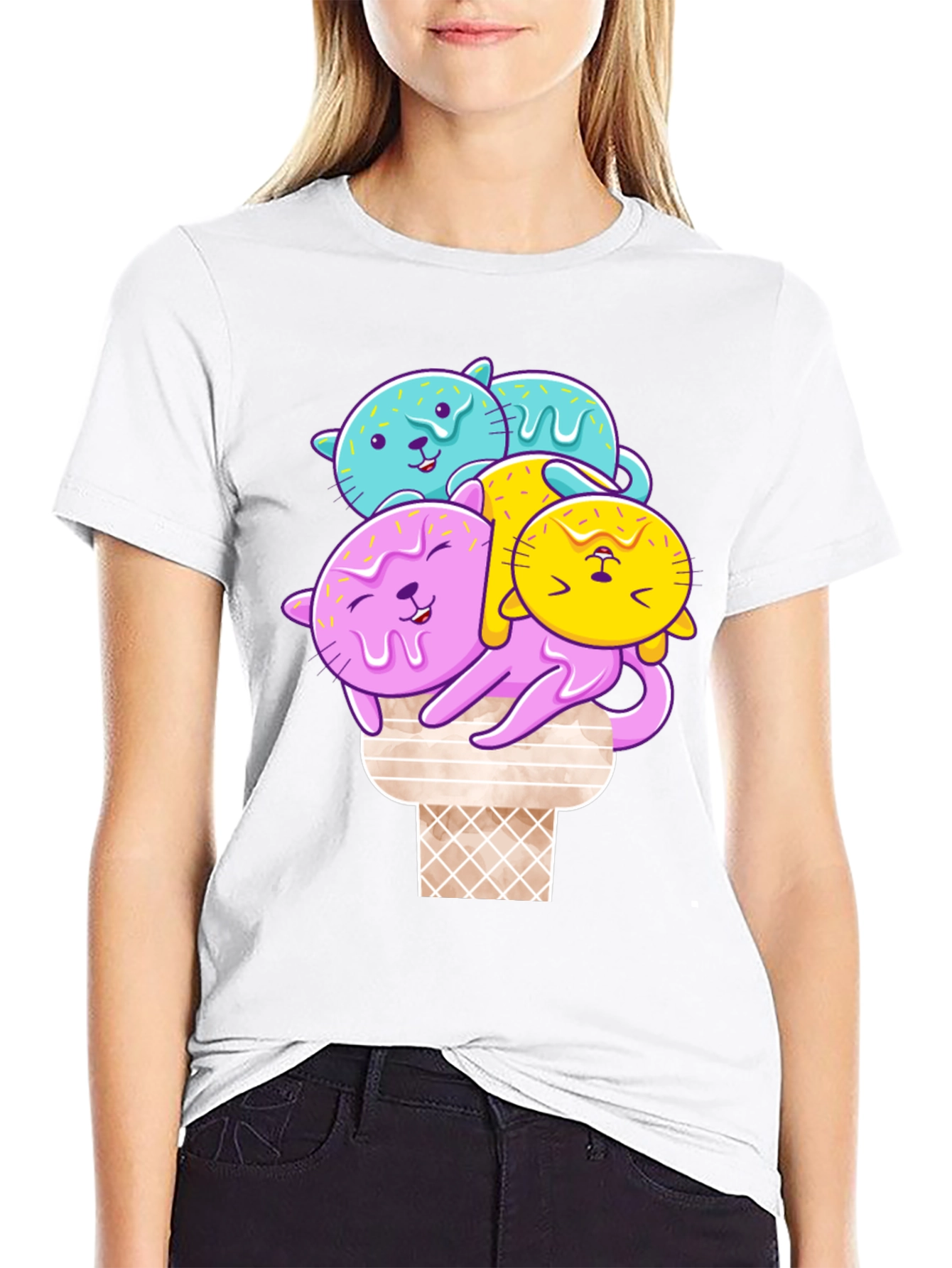 Cute Cat Ice Cream T-Shirt - Kawaii Style