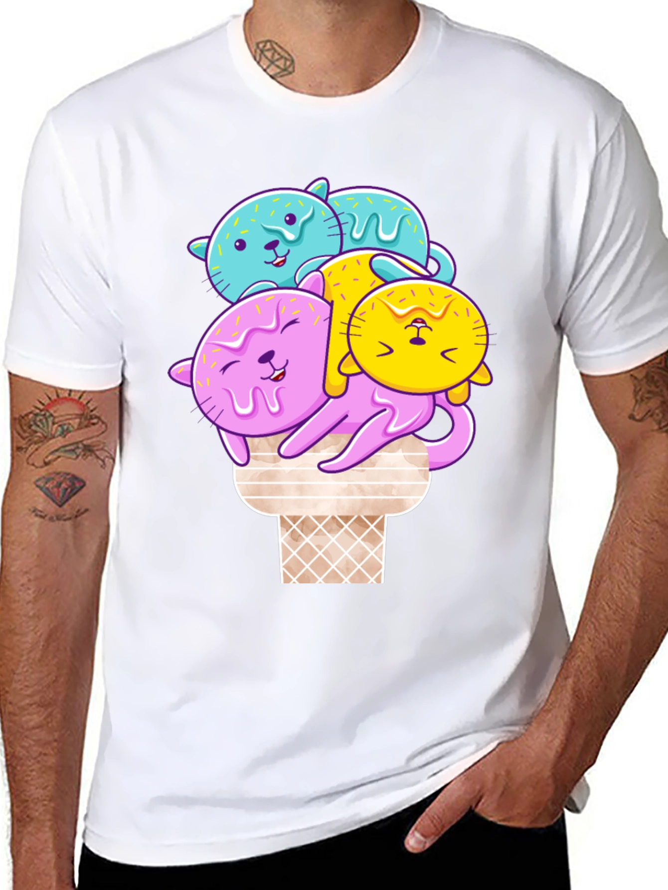 Cute Cat Ice Cream T-Shirt - Kawaii Style