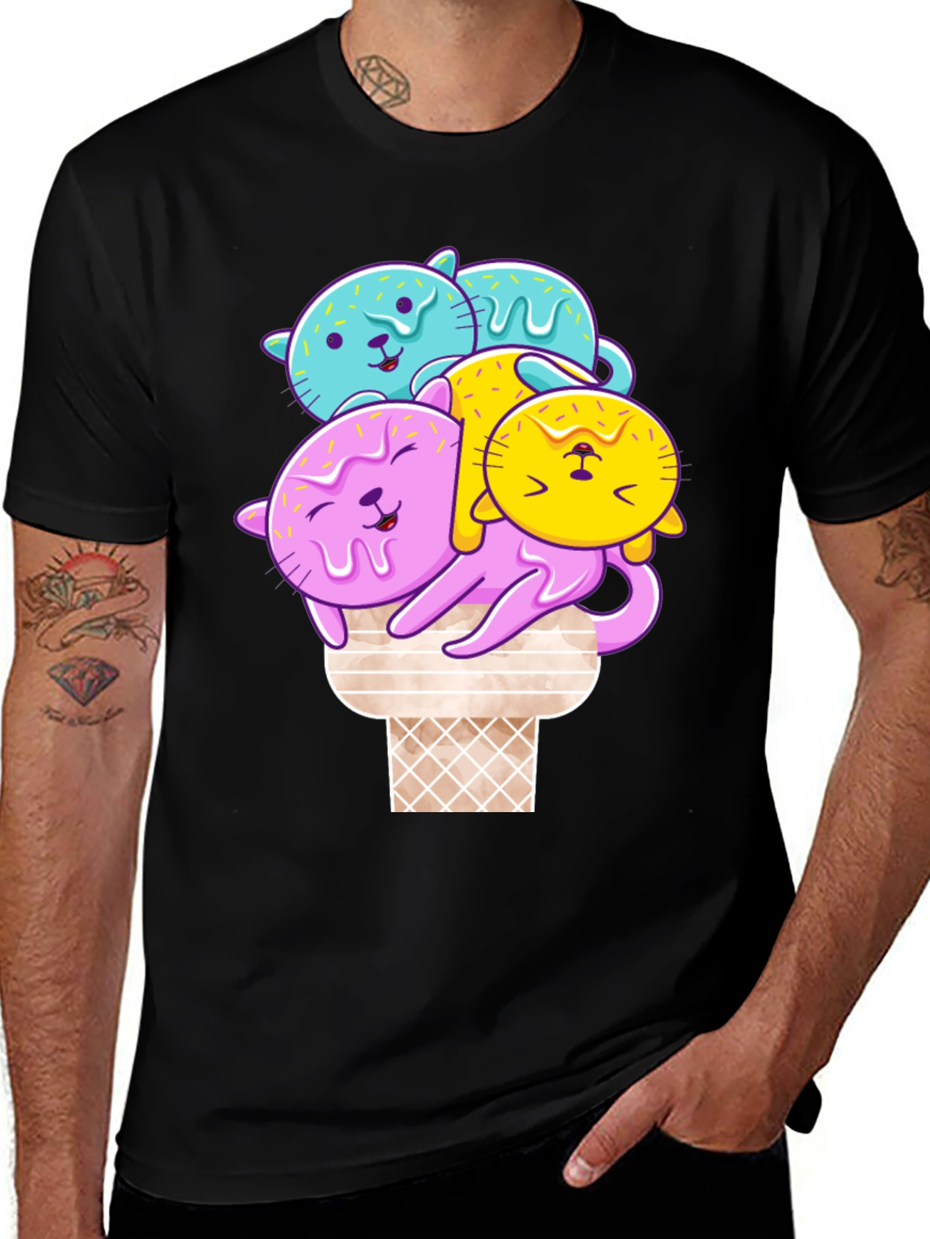 Cute Cat Ice Cream T-Shirt - Kawaii Style