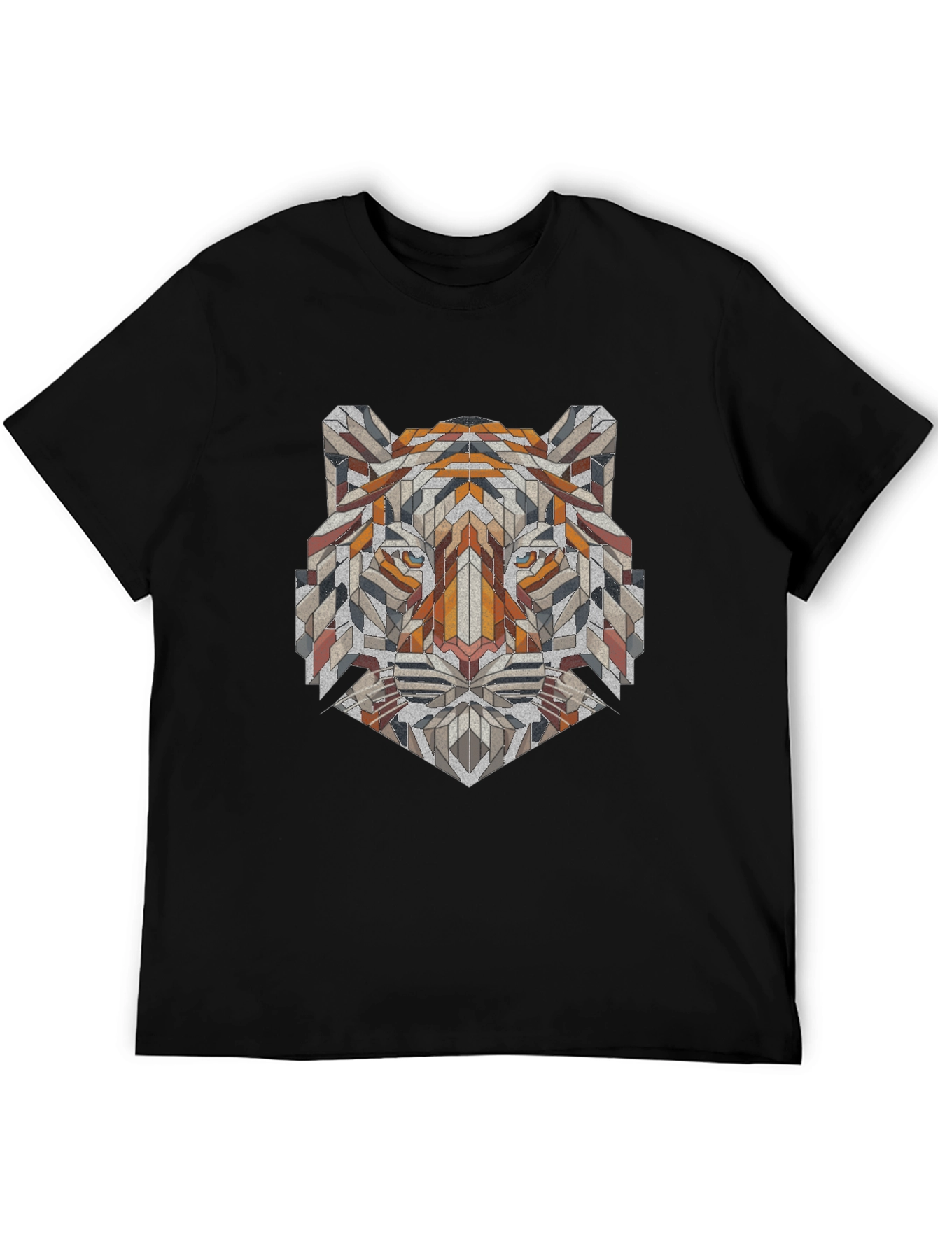 Geometric Tiger Graphic Tee - Unique Mens Black T-Shirt
