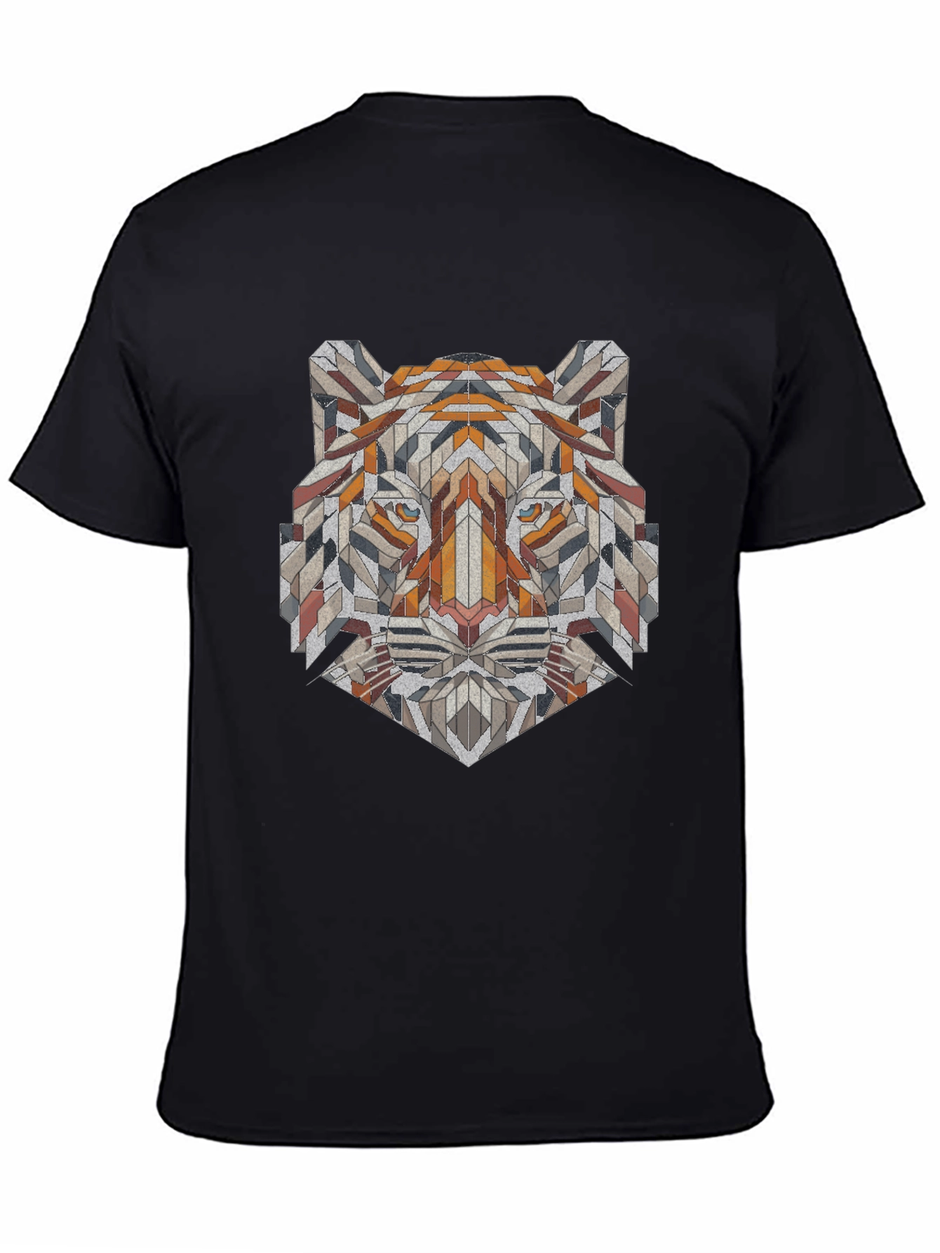 Geometric Tiger Graphic Tee - Unique Mens Black T-Shirt