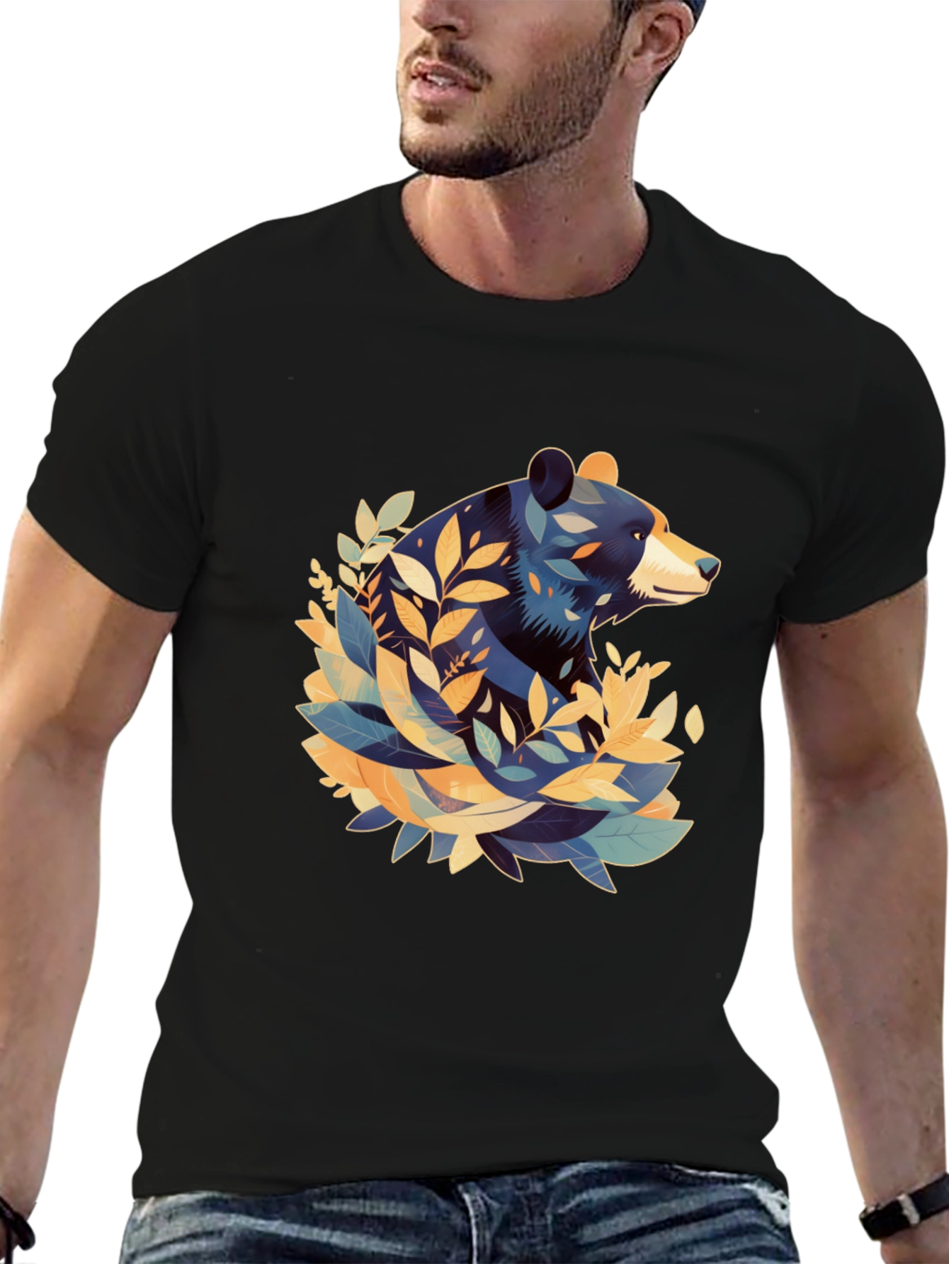 Bear Graphic Tee - Stylish Mens Black T-Shirt