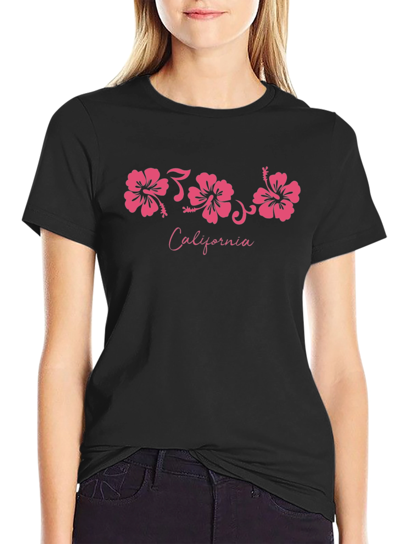California Hibiscus Flower Graphic T-Shirt