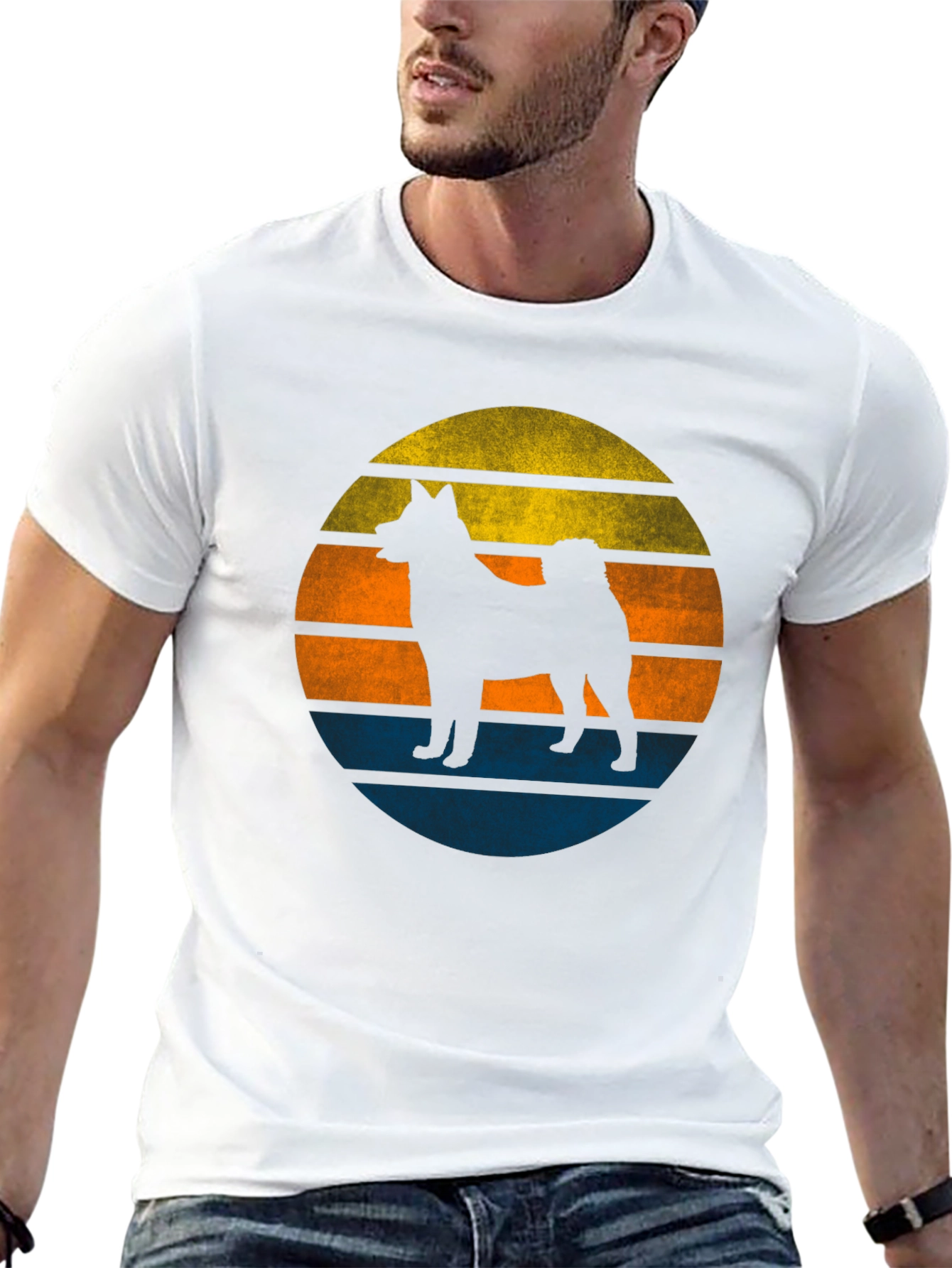 Retro Dog Sunset Graphic Tee - Mens Black T-Shirt