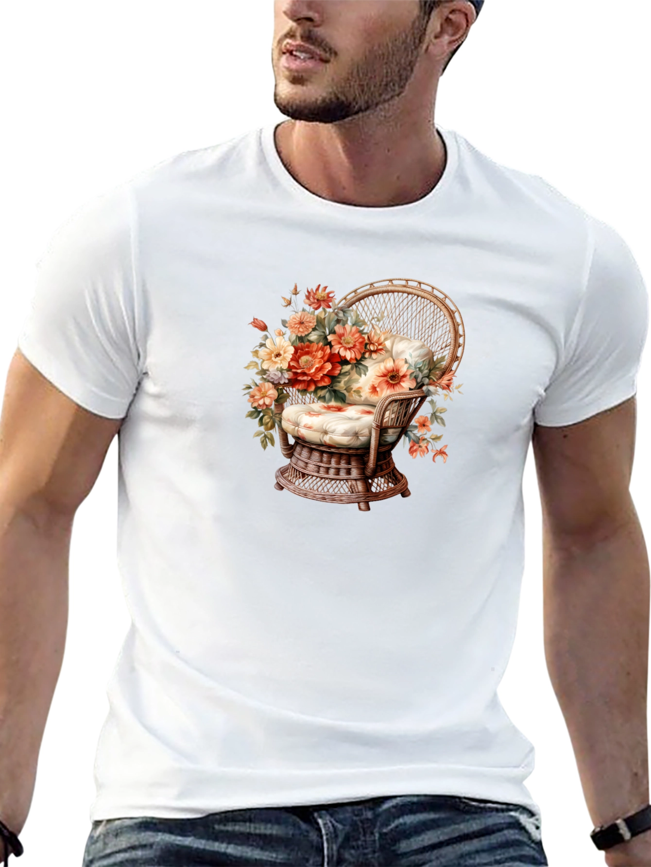 Floral Chair Graphic Tee - Black Cotton T-Shirt