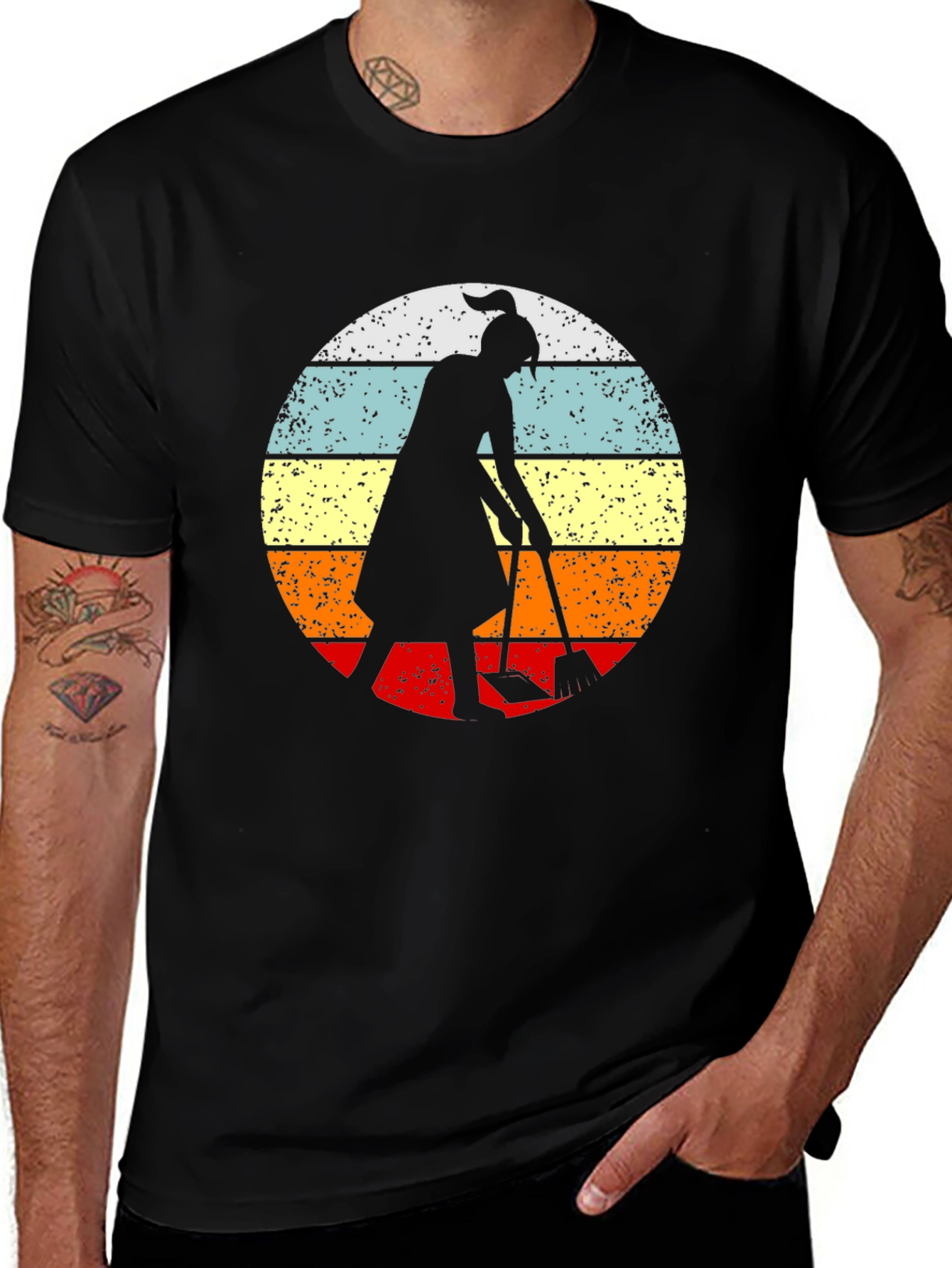 Retro Sunset Gardener T-Shirt - Black