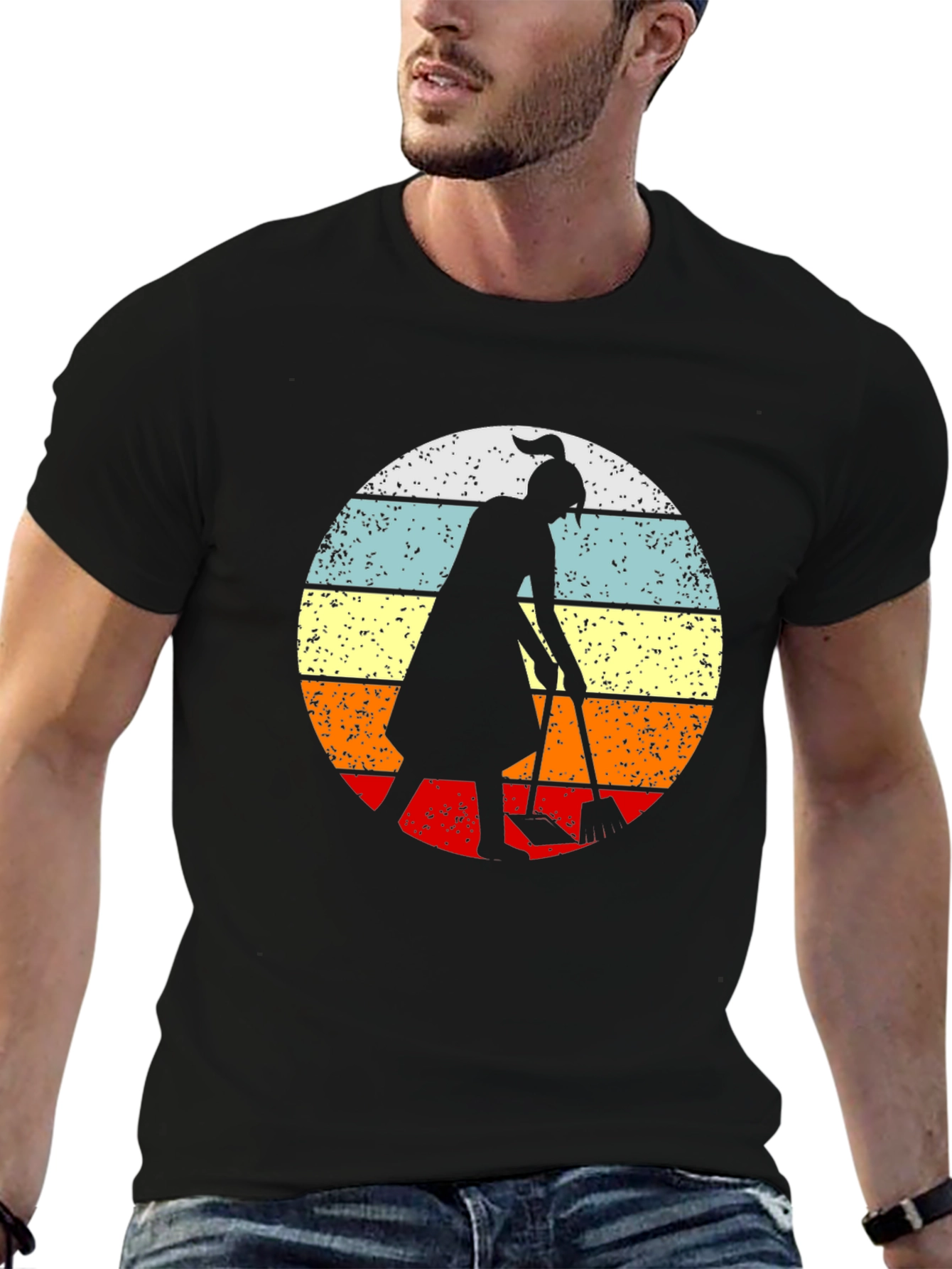 Retro Sunset Gardener T-Shirt - Black