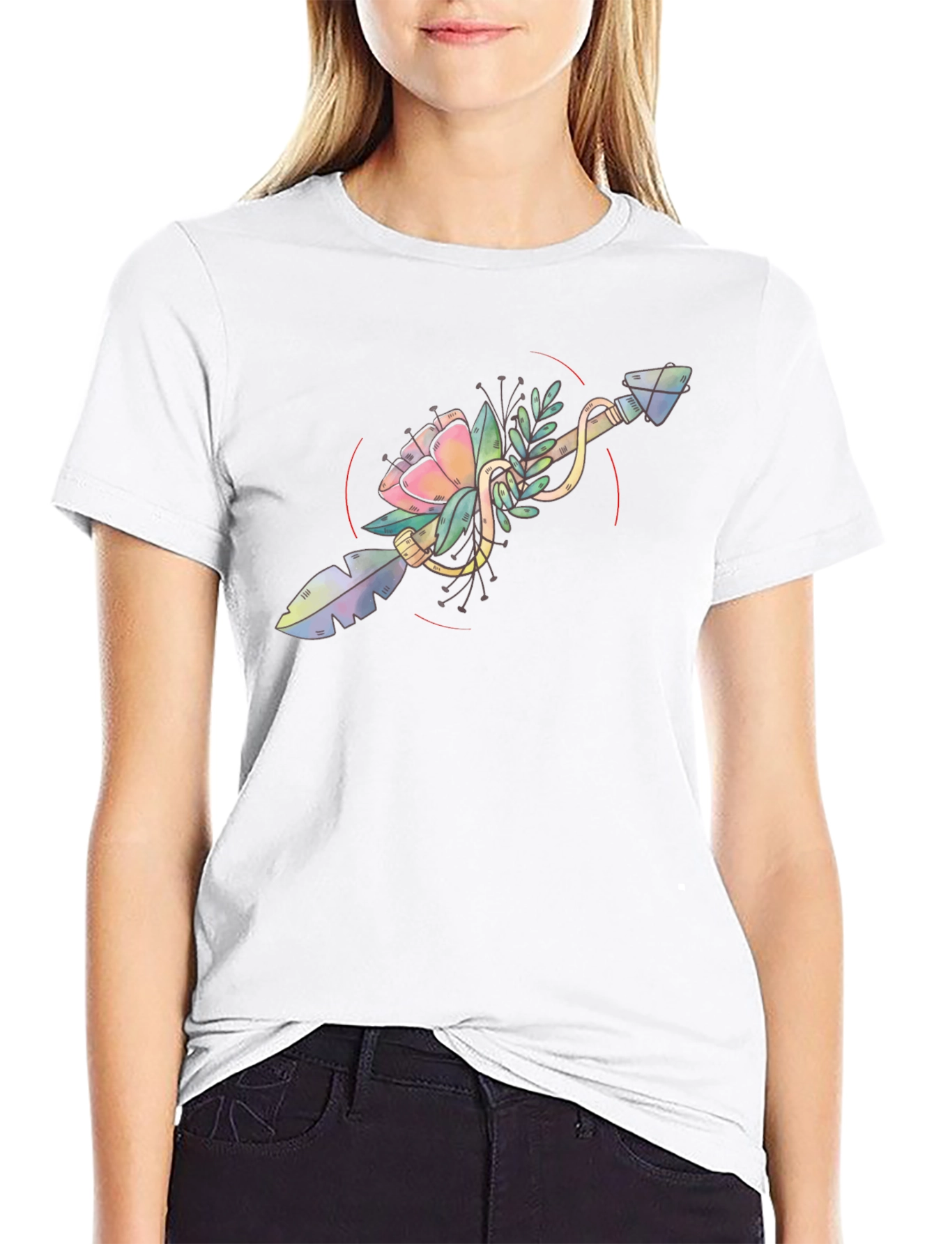 Floral Arrow Graphic Tee - Unique Artistic Design