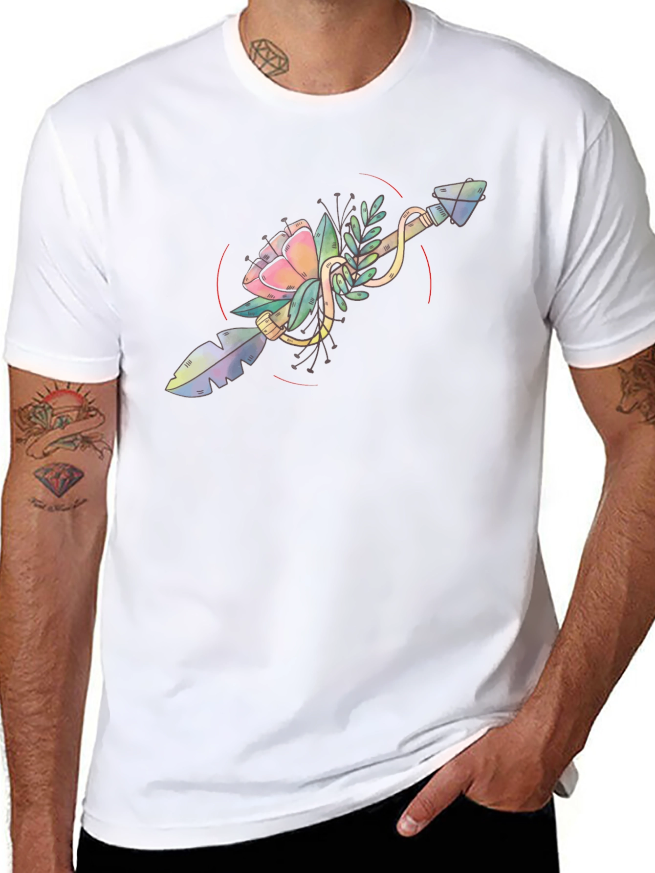 Floral Arrow Graphic Tee - Unique Artistic Design