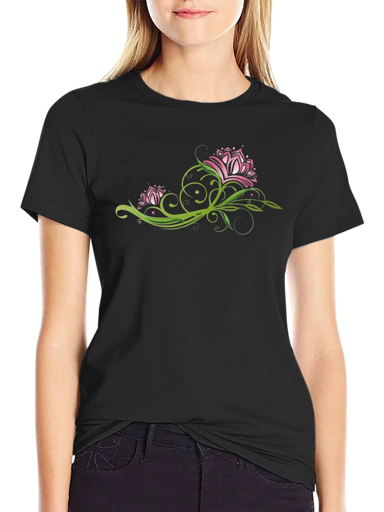 Floral Graphic Black Tee