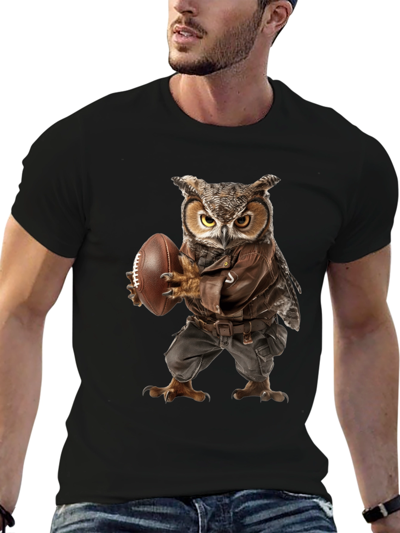 Owl Football Player Graphic T-Shirt