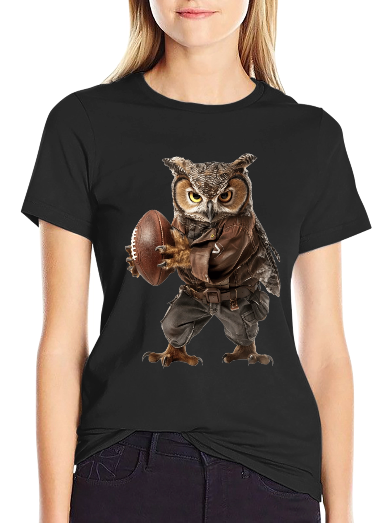 Owl Football Player Graphic T-Shirt
