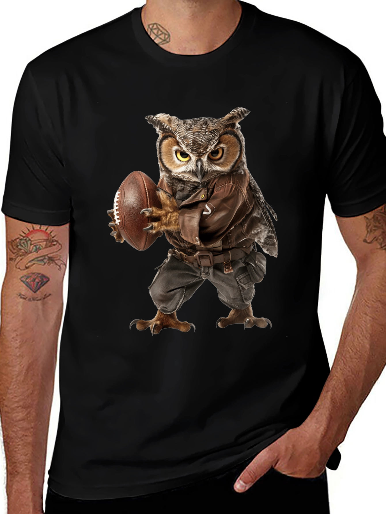 Owl Football Player Graphic T-Shirt