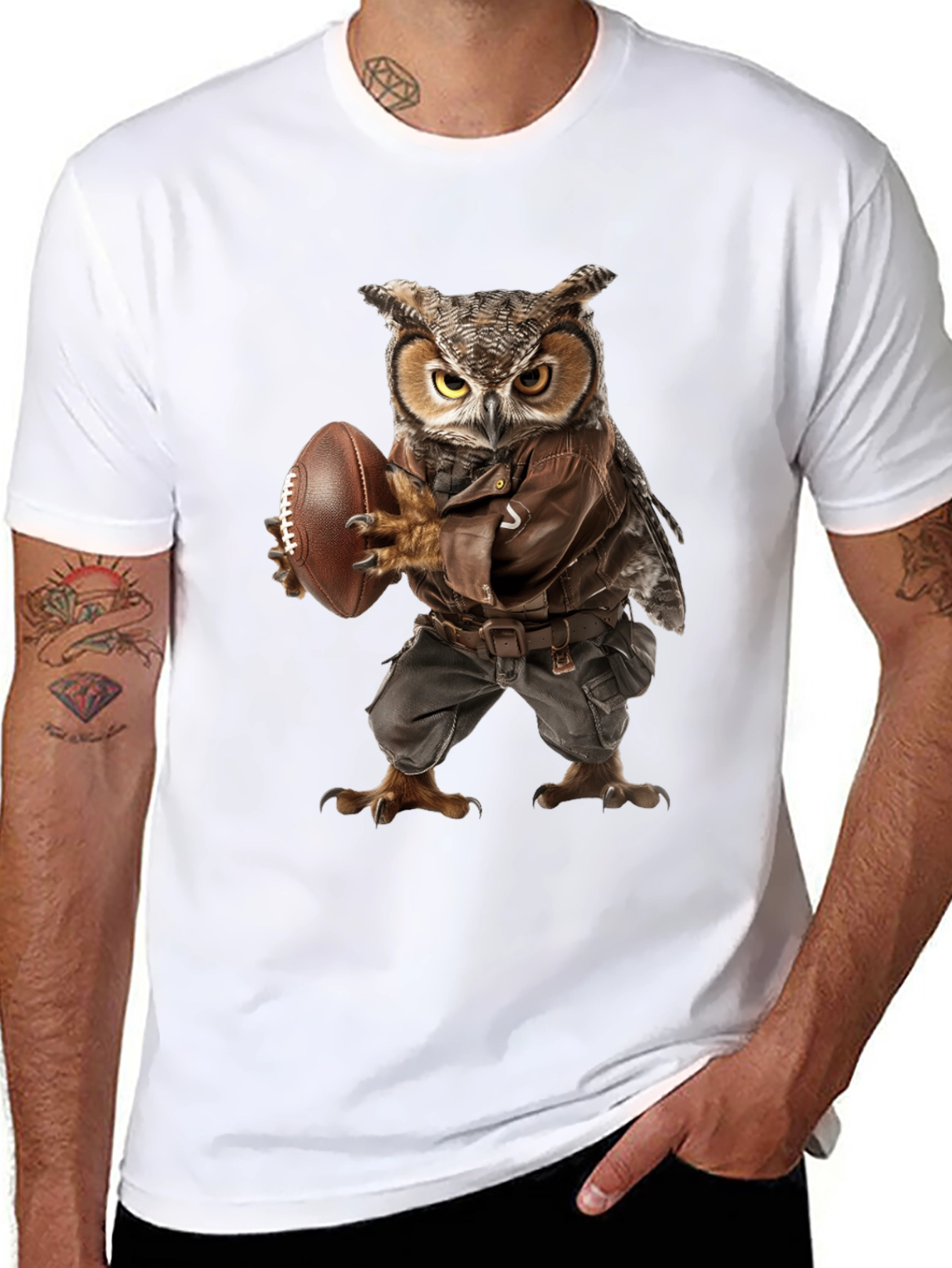 Owl Football Player Graphic T-Shirt