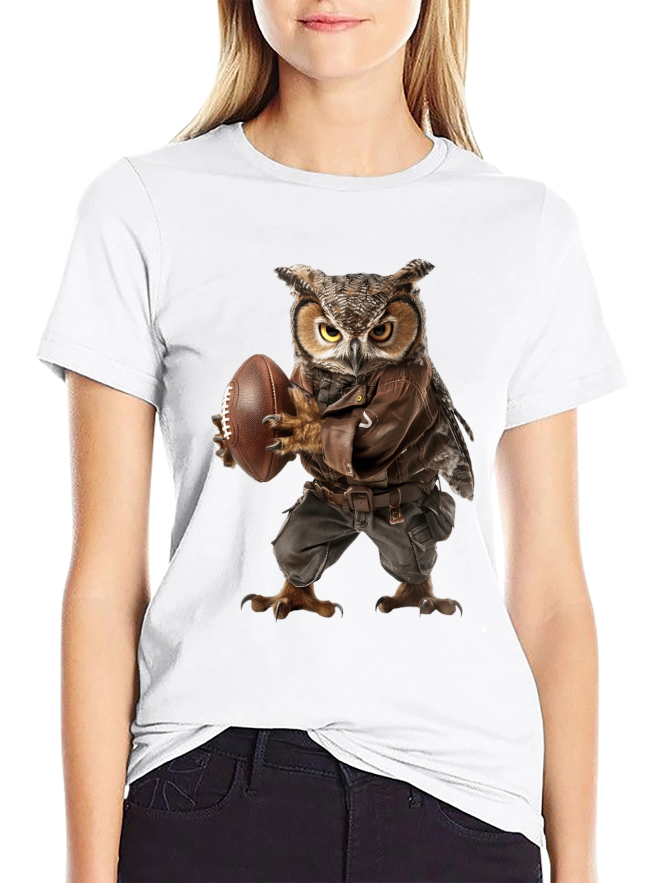 Owl Football Player Graphic T-Shirt