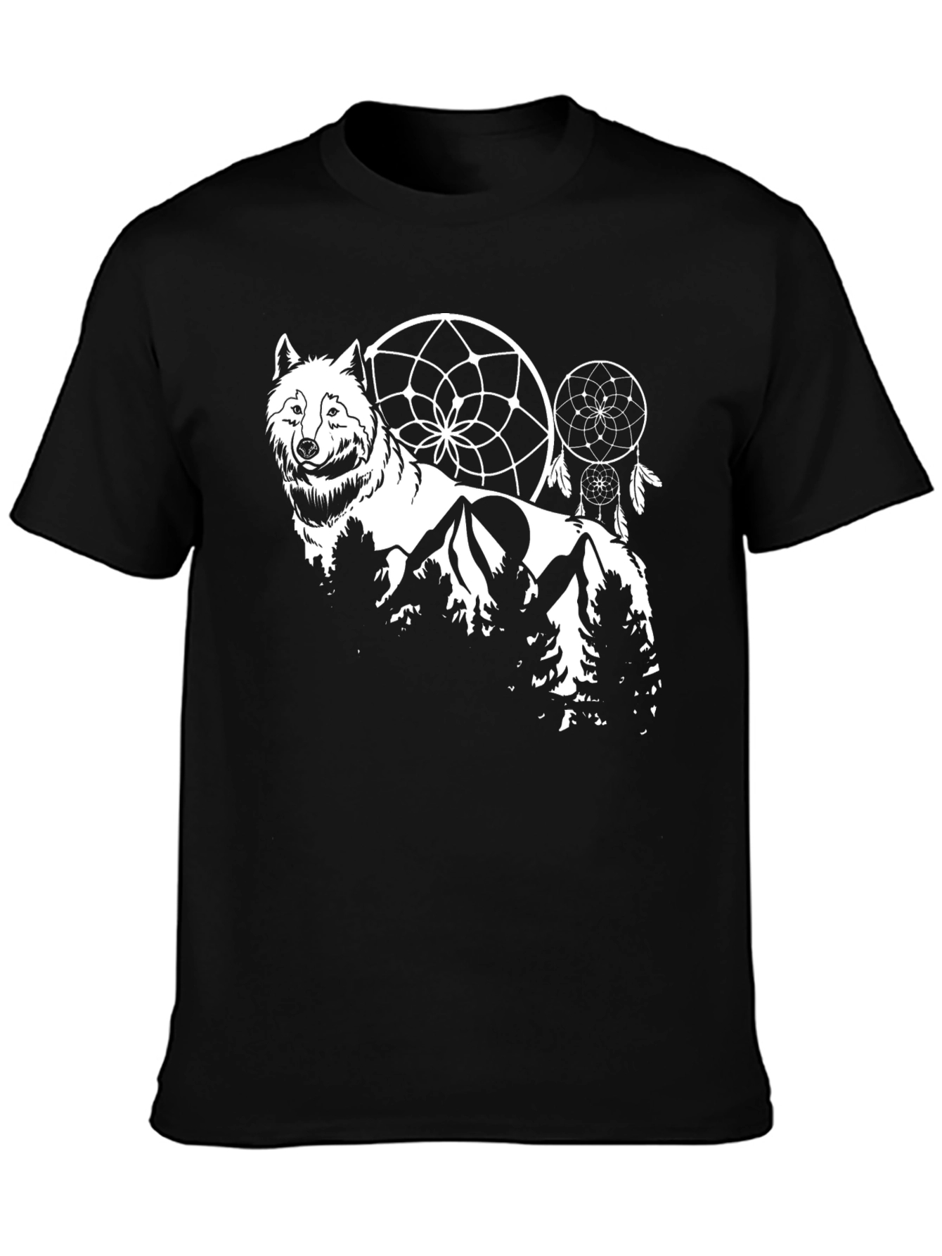Wolf Dreamcatcher Graphic Tee - Black