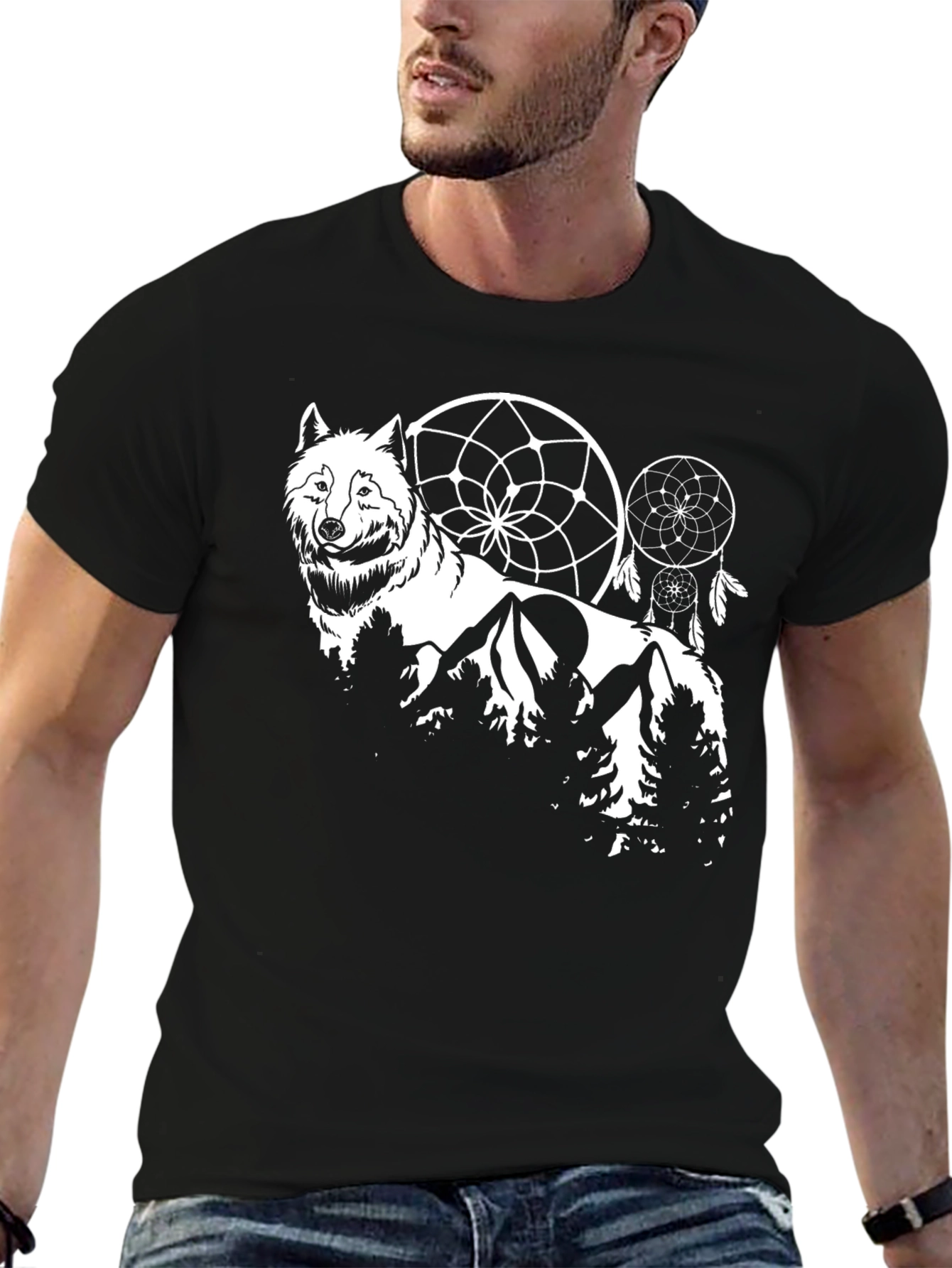 Wolf Dreamcatcher Graphic Tee - Black