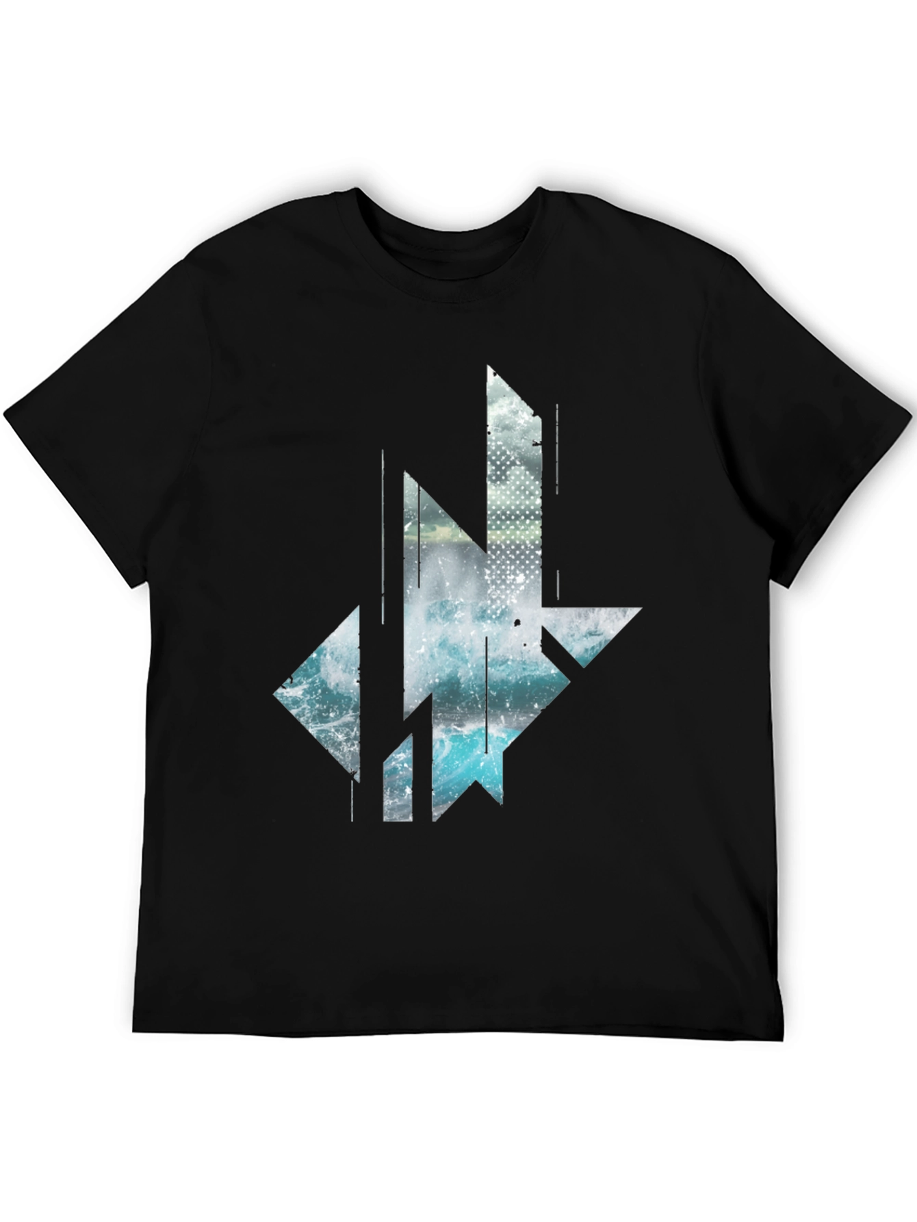 Abstract Geometric Wave T-Shirt - Black