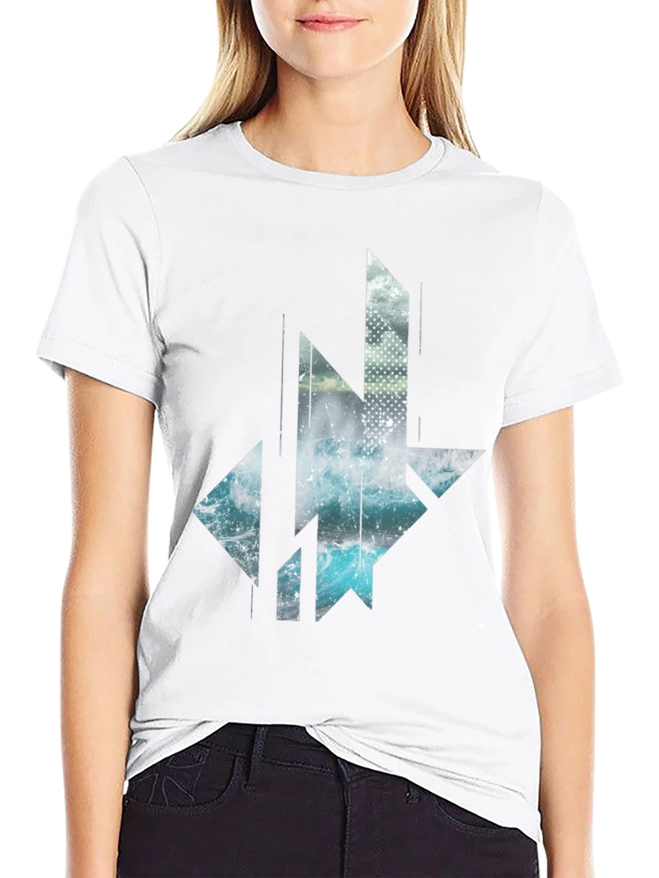 Abstract Geometric Wave T-Shirt - Black