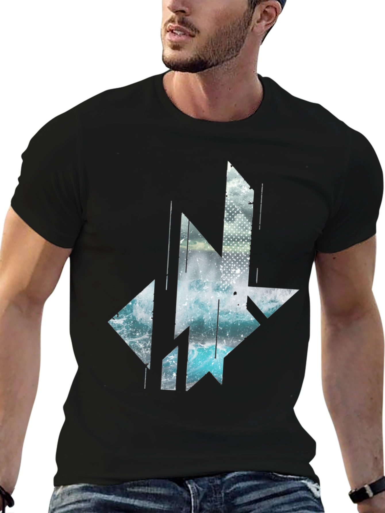 Abstract Geometric Wave T-Shirt - Black