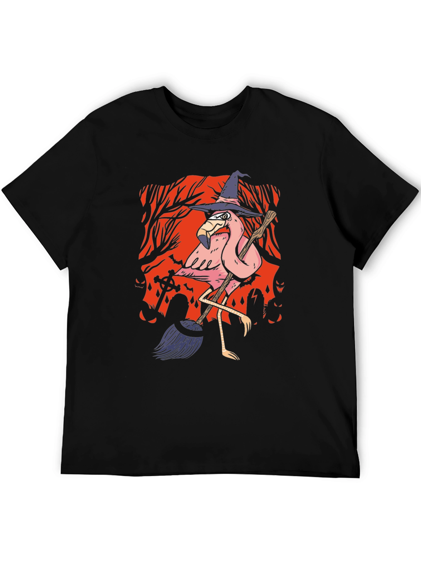 Halloween Flamingo Witch Graphic Tee