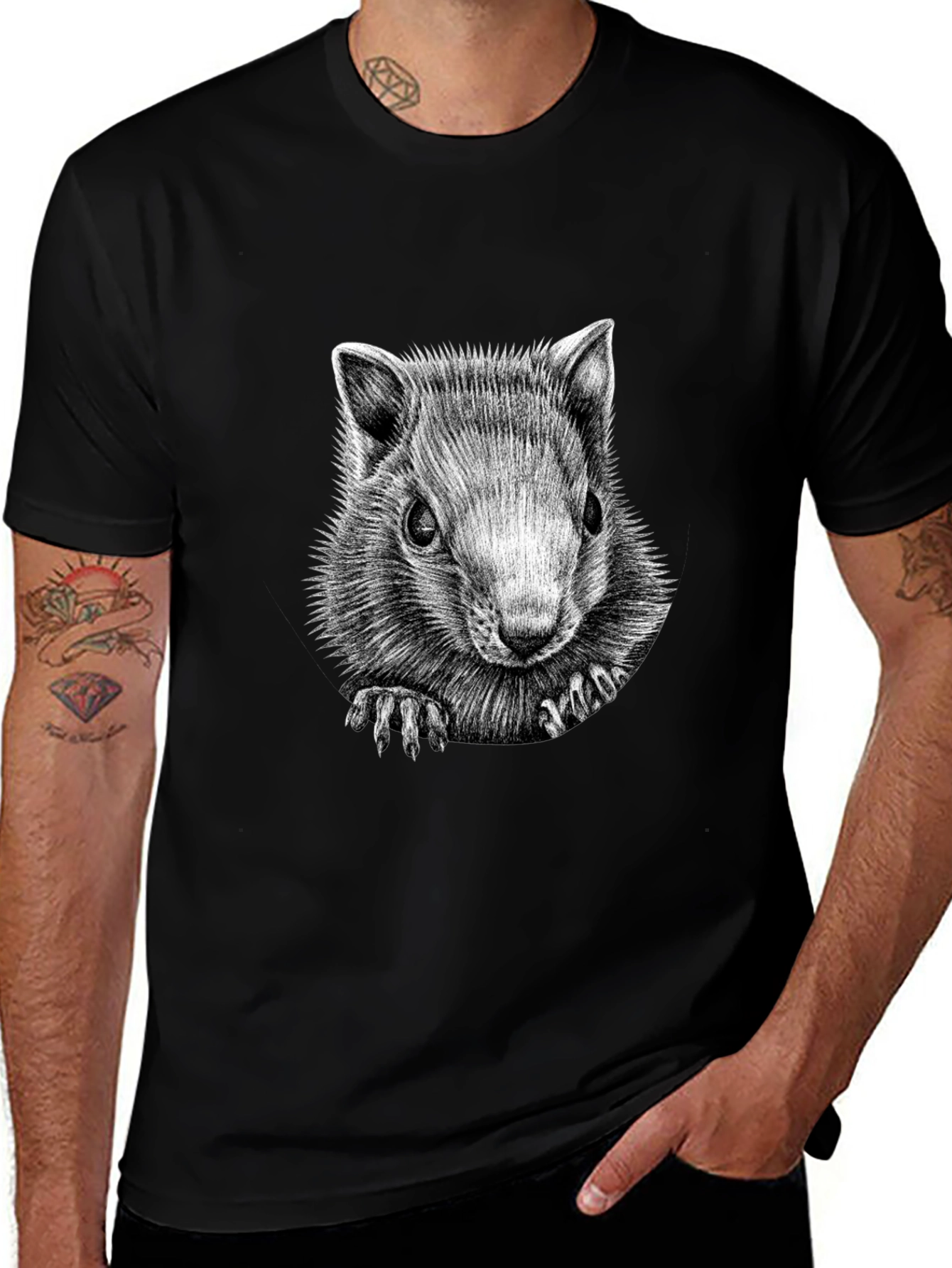 Squirrel Graphic Black T-Shirt - Unique Animal Tee