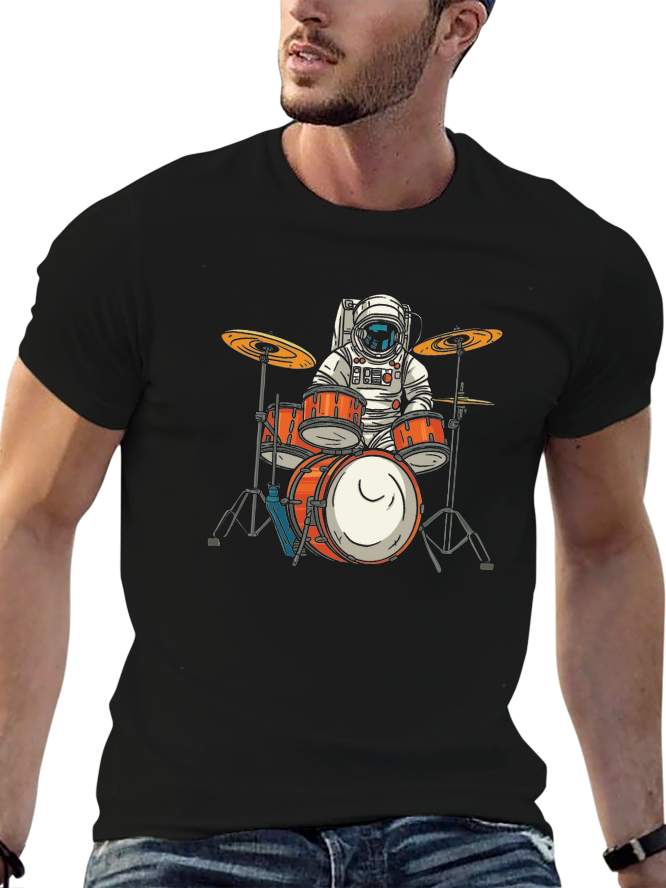 Astronaut Drummer Graphic T-Shirt