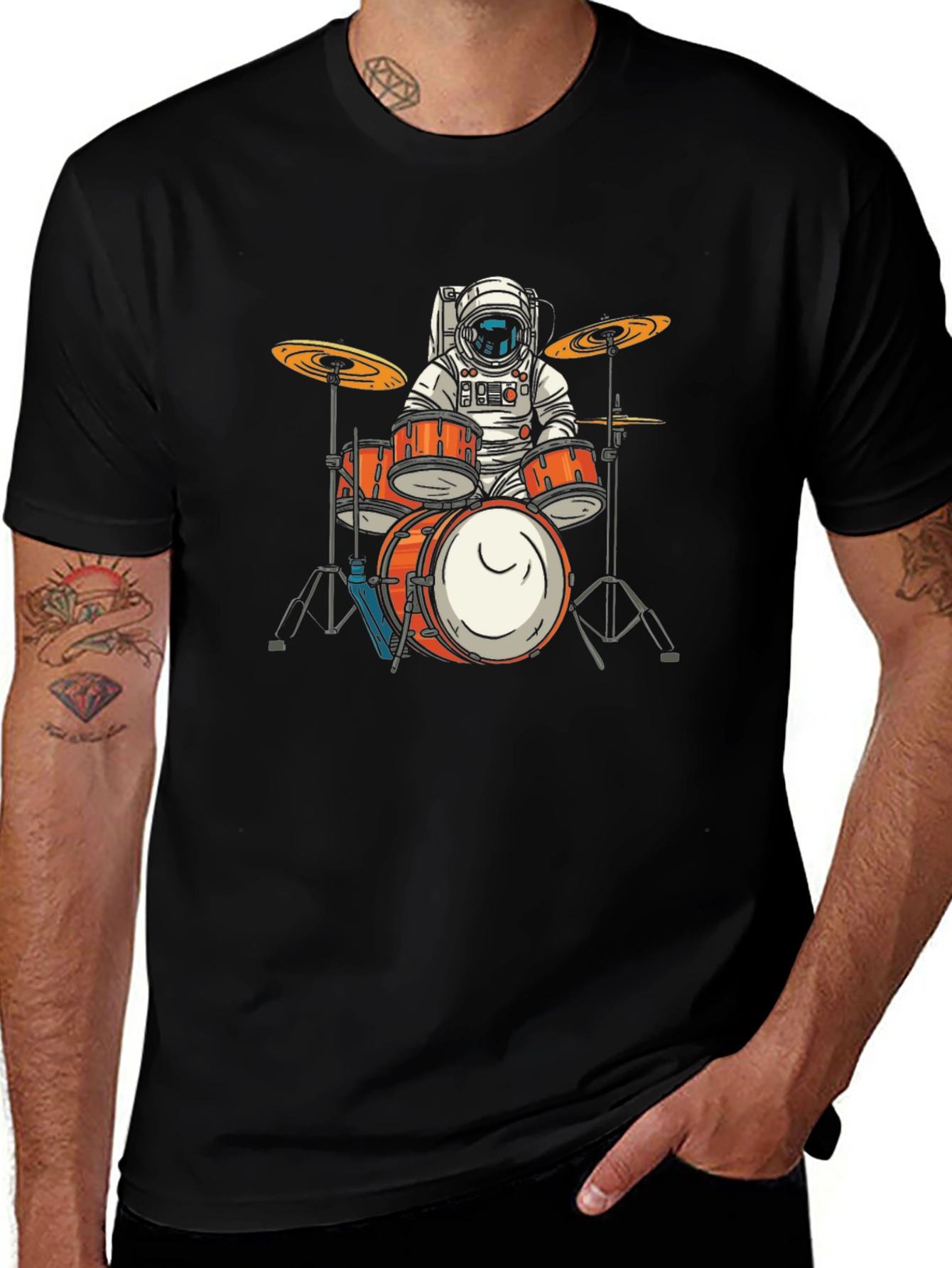 Astronaut Drummer Graphic T-Shirt