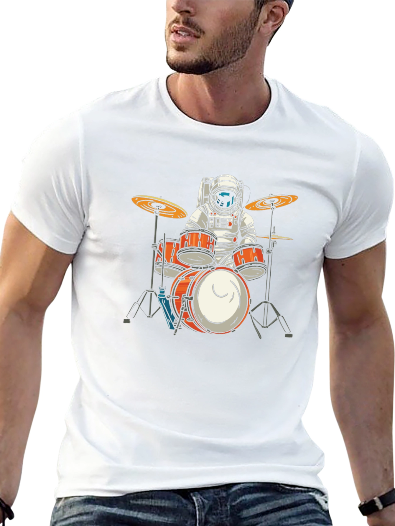Astronaut Drummer Graphic T-Shirt